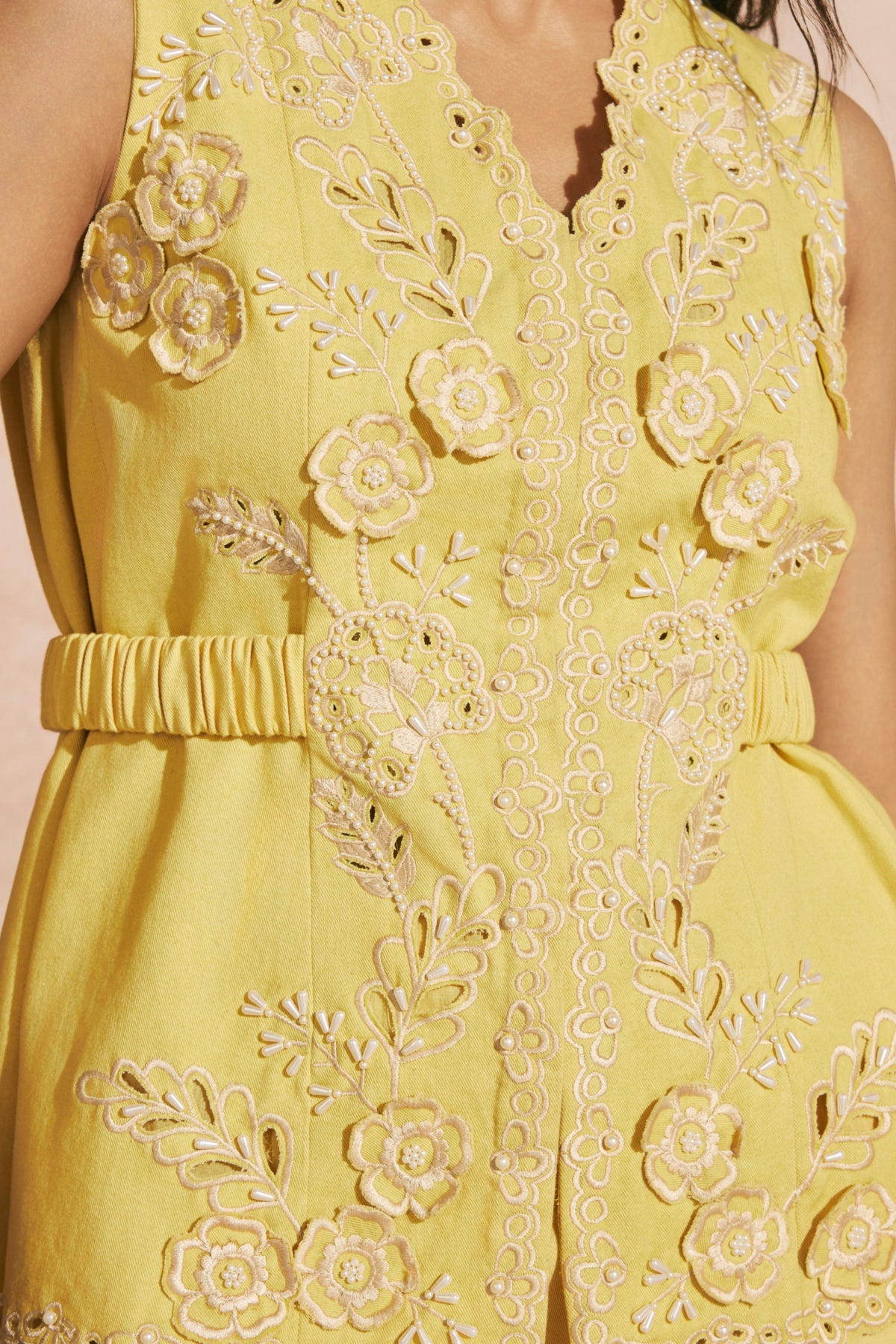 Butter Yellow Cutwork Waistcoat