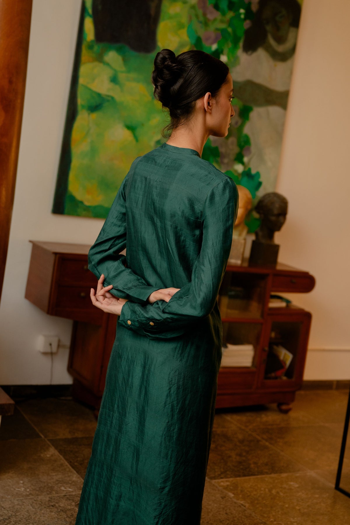 Forest Green Tie Up Dress