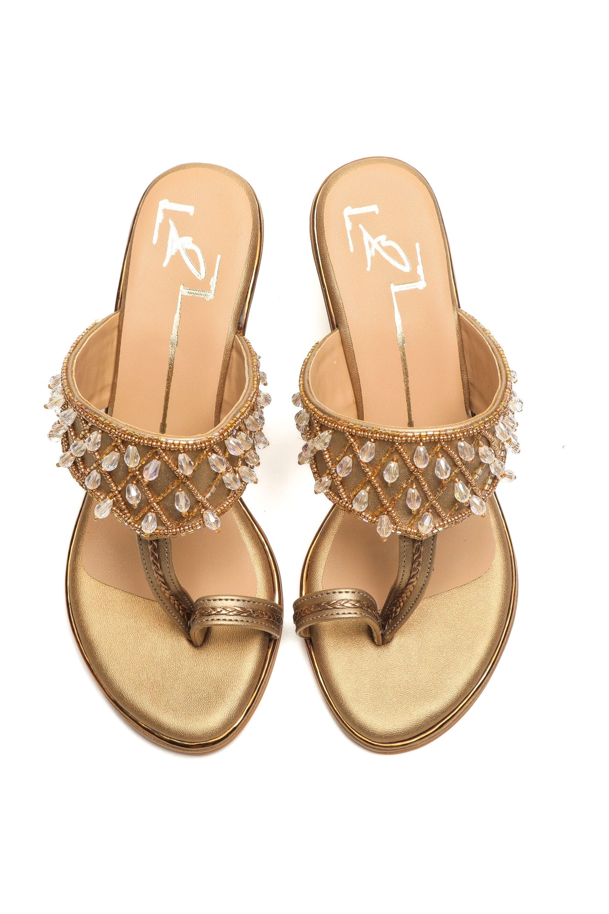 Embroidered Antique Gold Block Heels