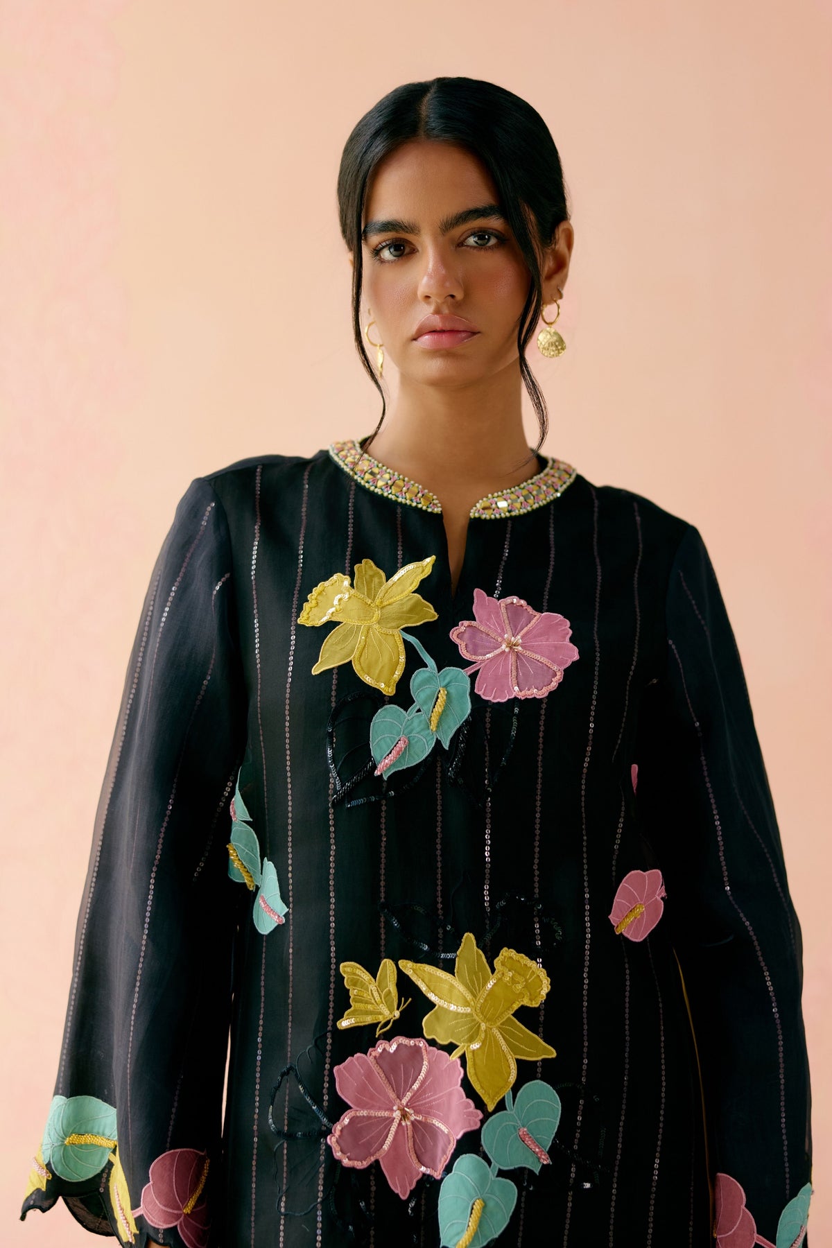 Rainbow Rose Black Kurta Set