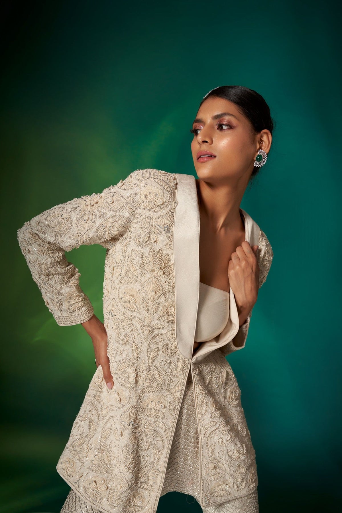 Ivory Embroidered Jacket Set