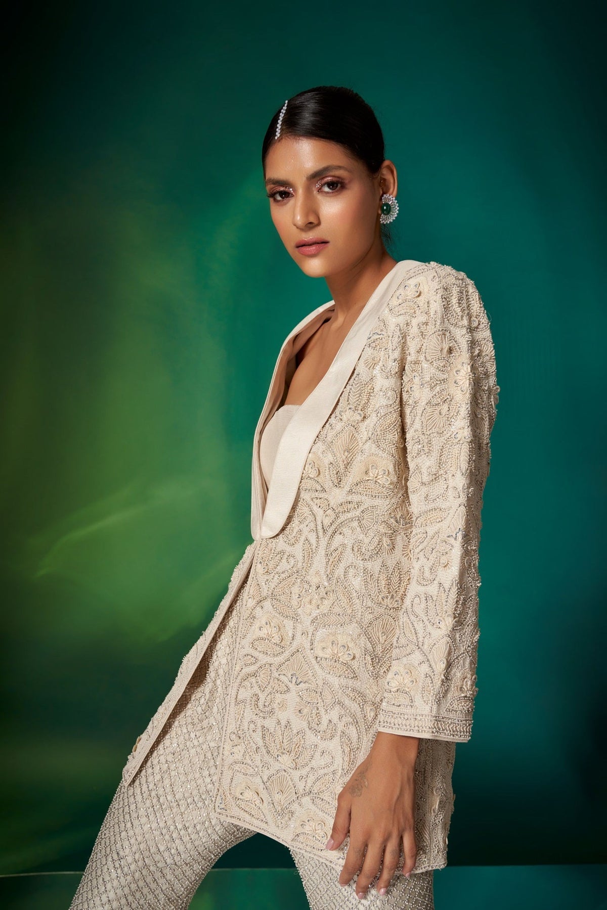 Ivory Embroidered Jacket Set