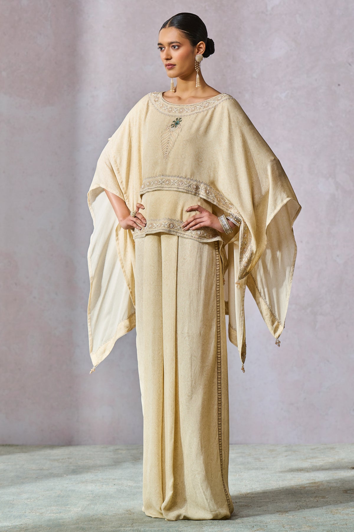 Ecru Boat Neck Top With Trouser