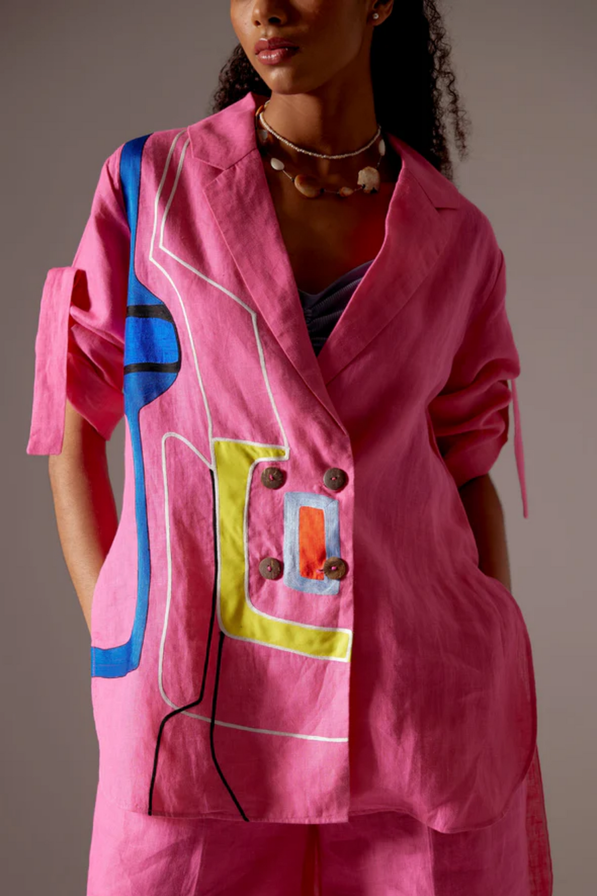 Pink Shirt Fit Jacket Set
