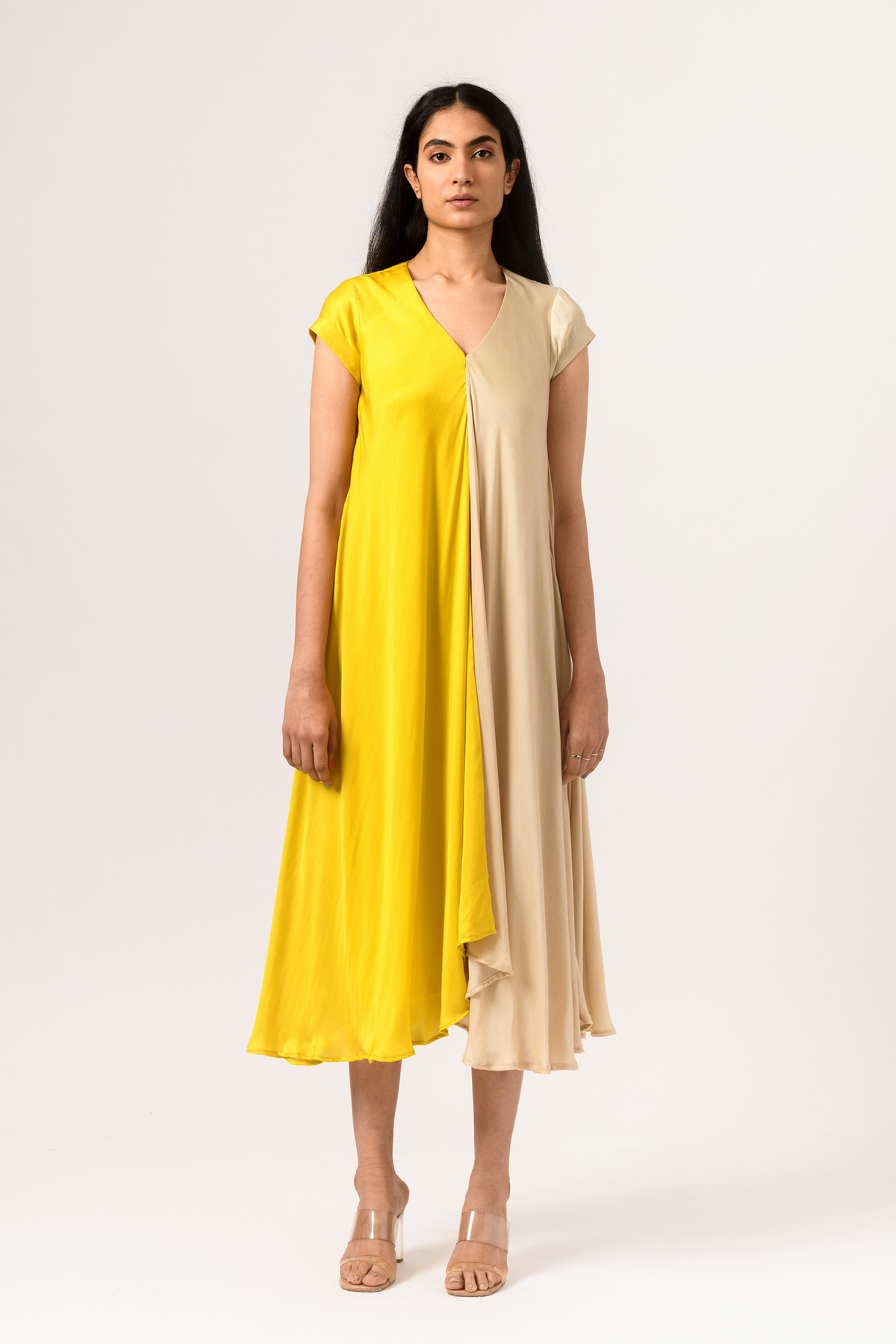 Yellow ecru cap dress