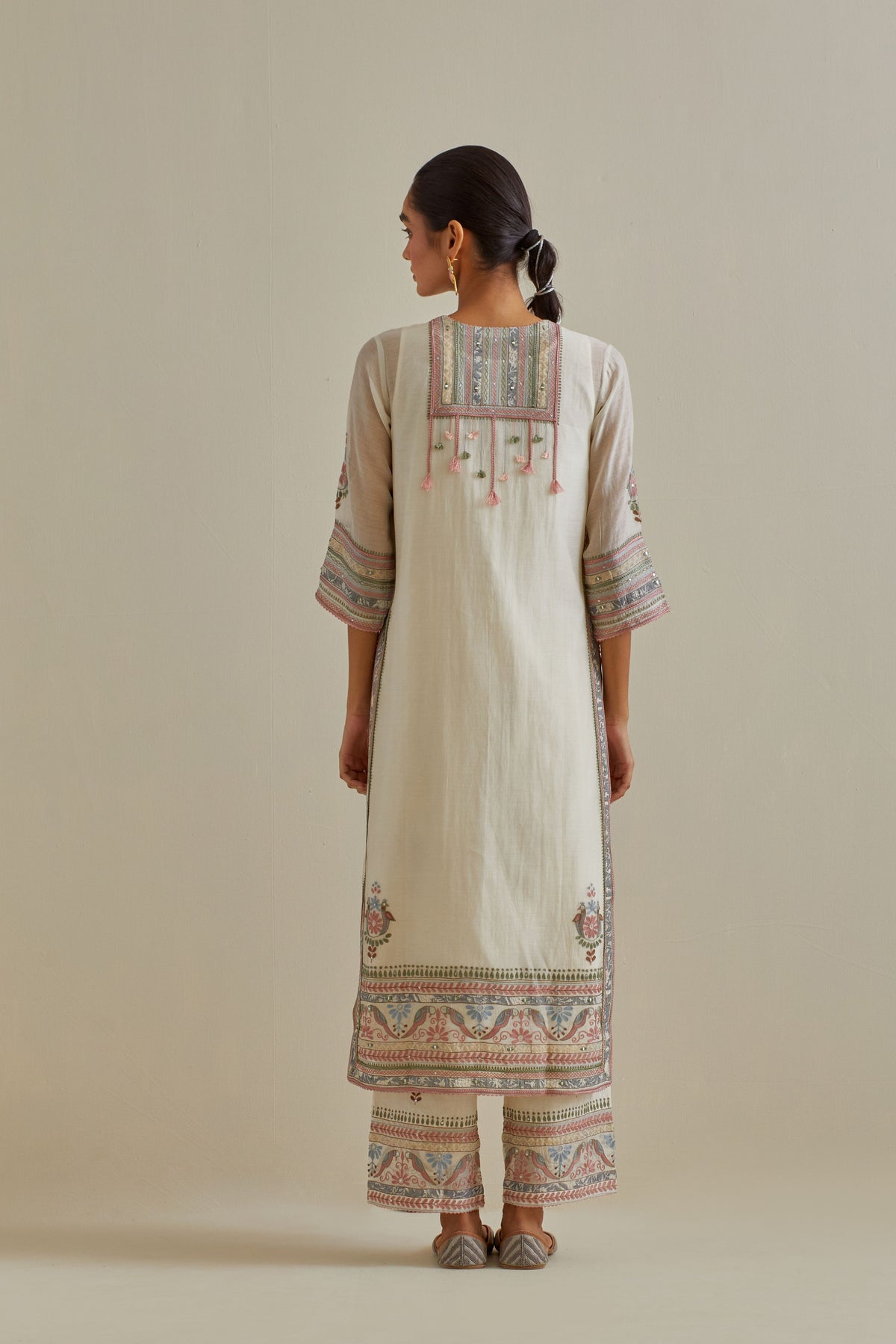 Pink and White Patchwork Kurta Set