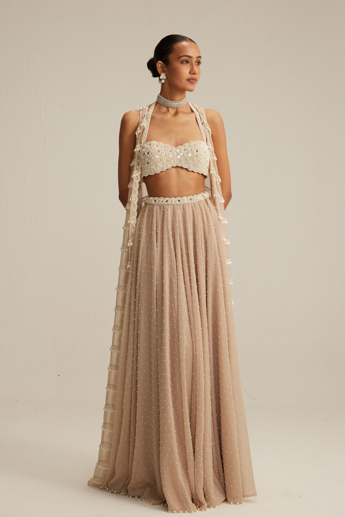 Light Beige Pearl Drop Jacket Set