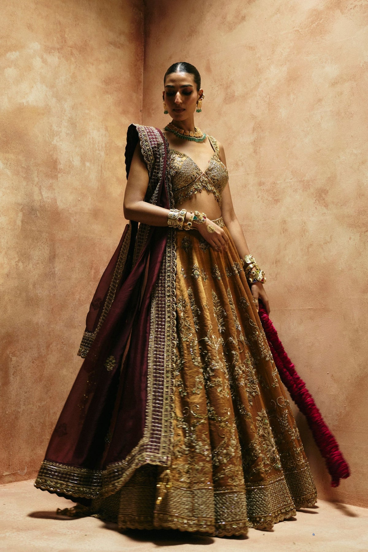 Copper Gold Sindh Tissue Lehenga Set