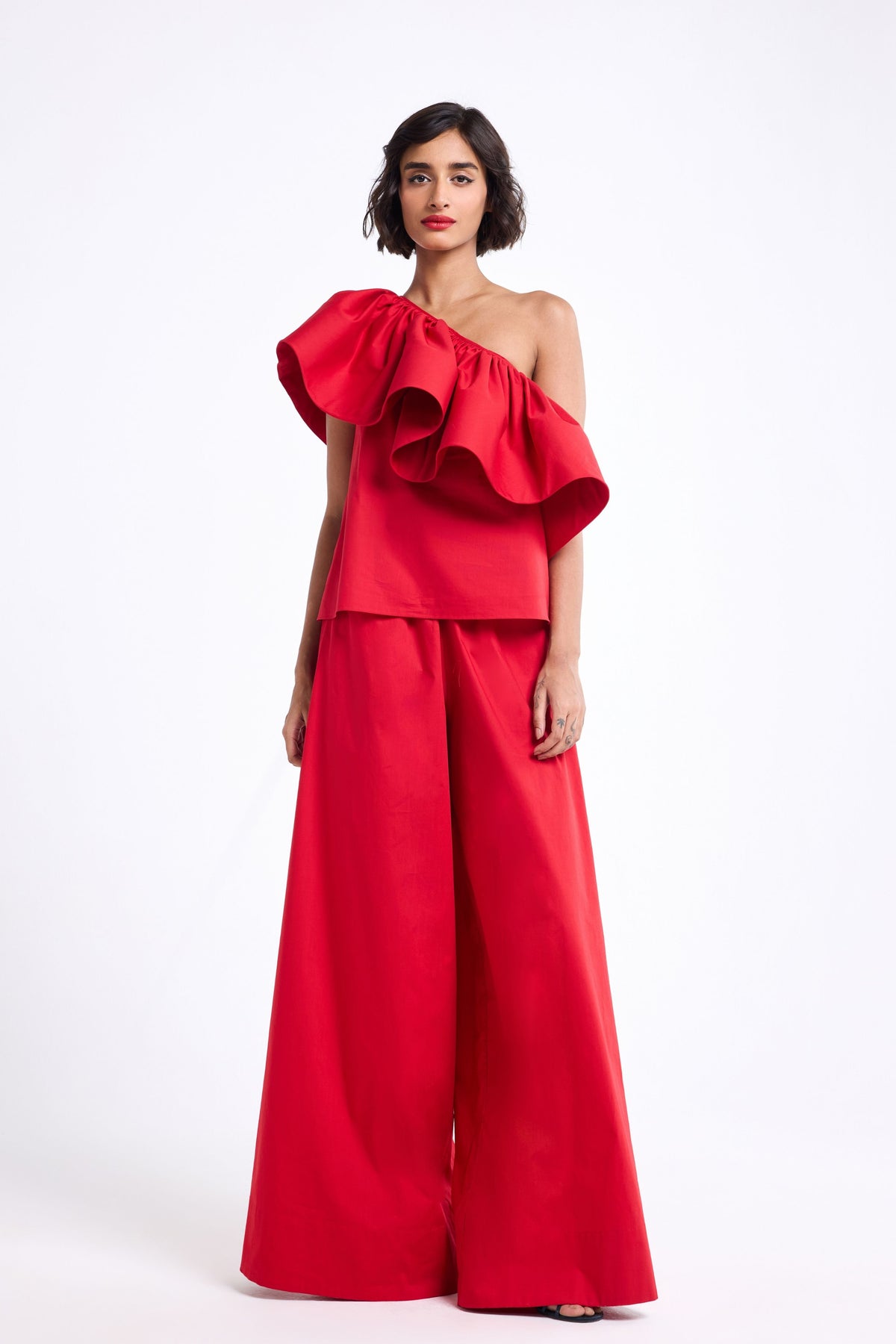 Red Ruffle Top With Pants