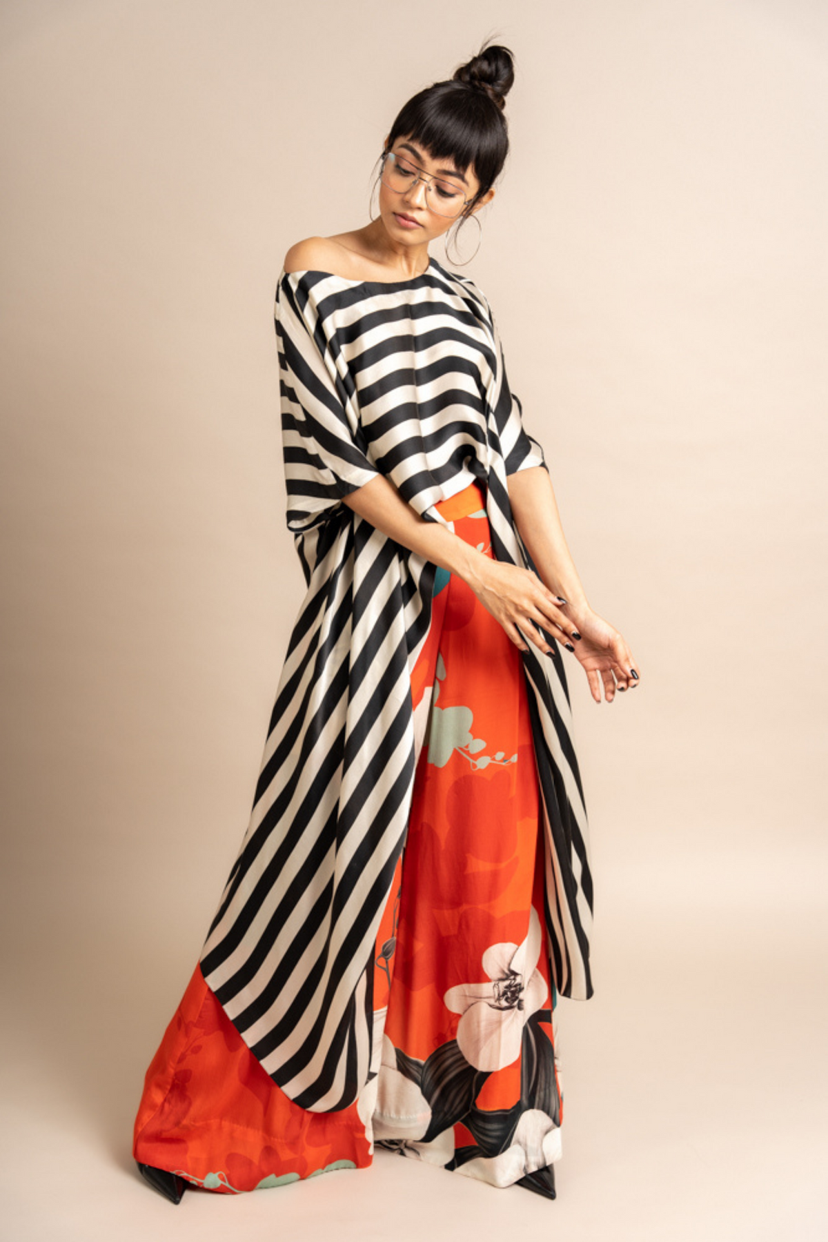 Tangerine Print Off Shoulder Top