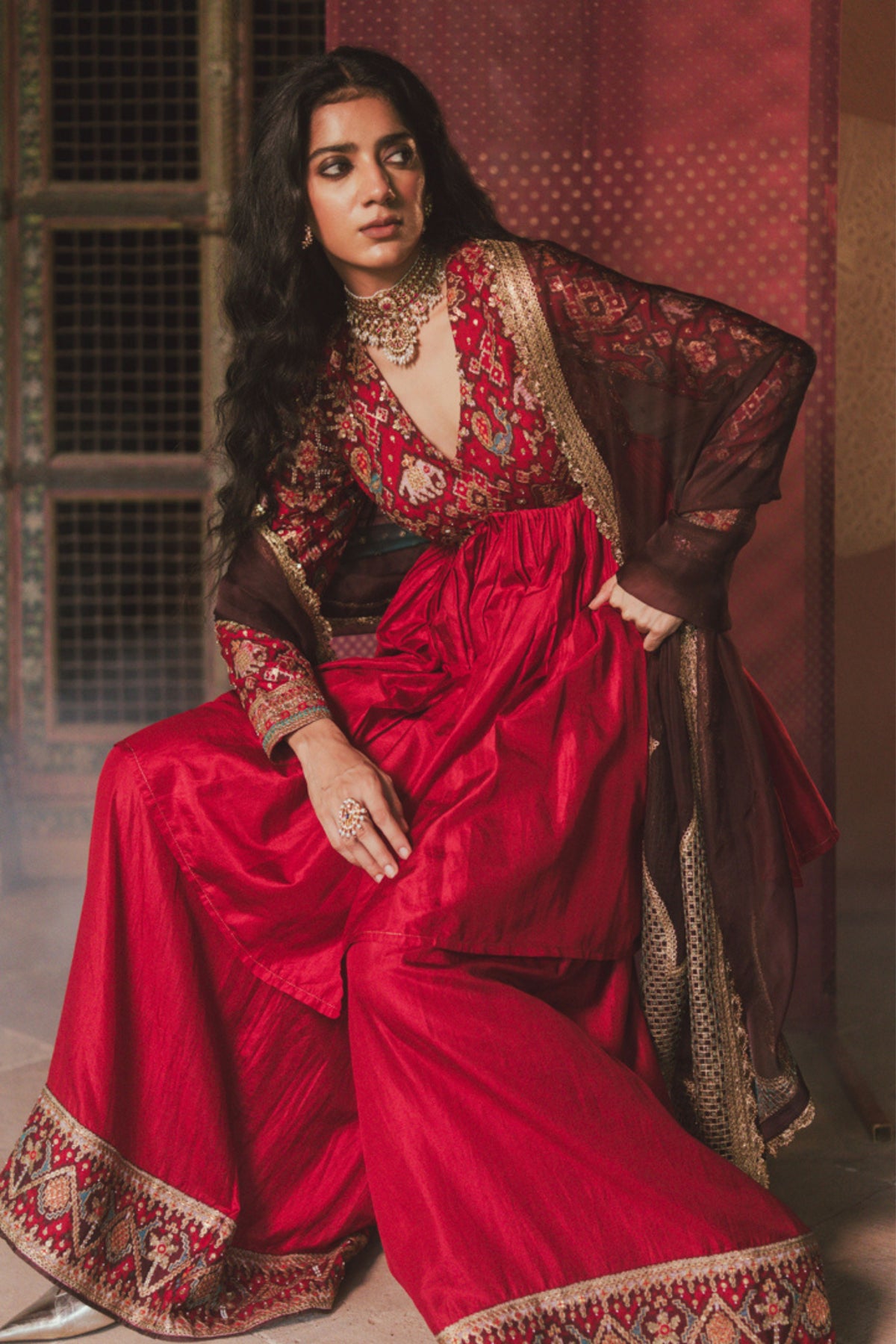 Ami Red Sharara Set