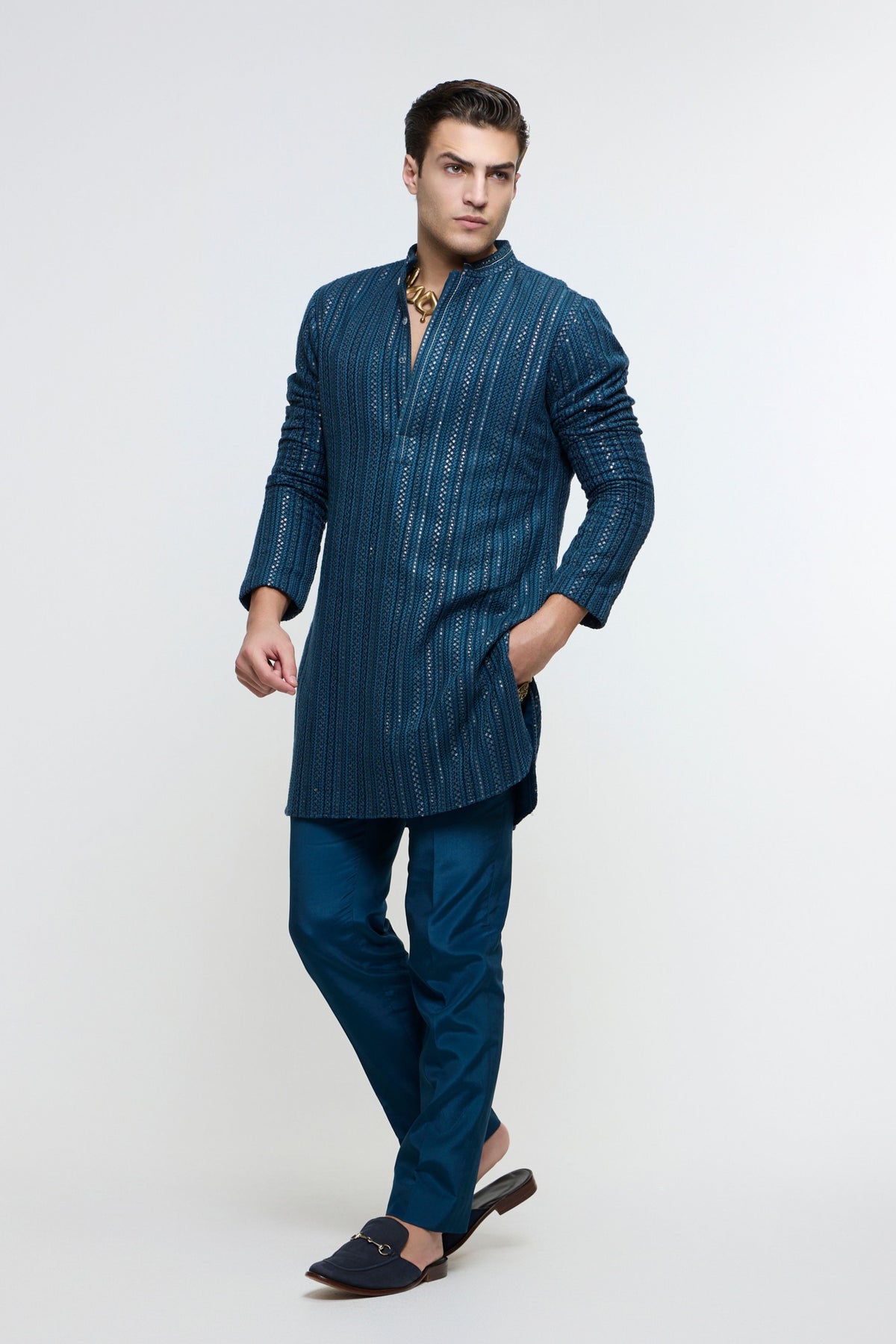 Zayan Blue Lucknowi Kurta Set