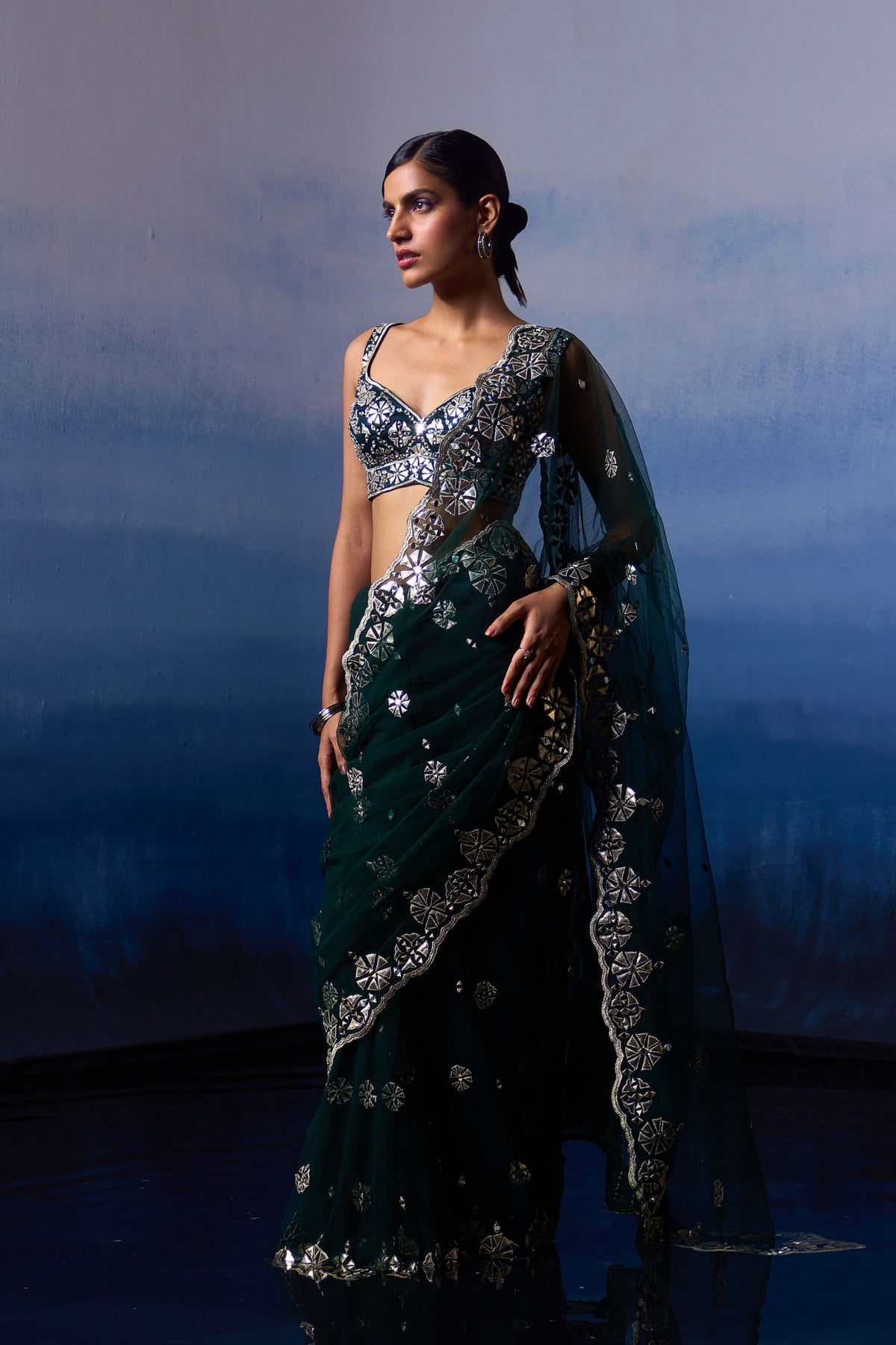 Green Embroidered Saree Set