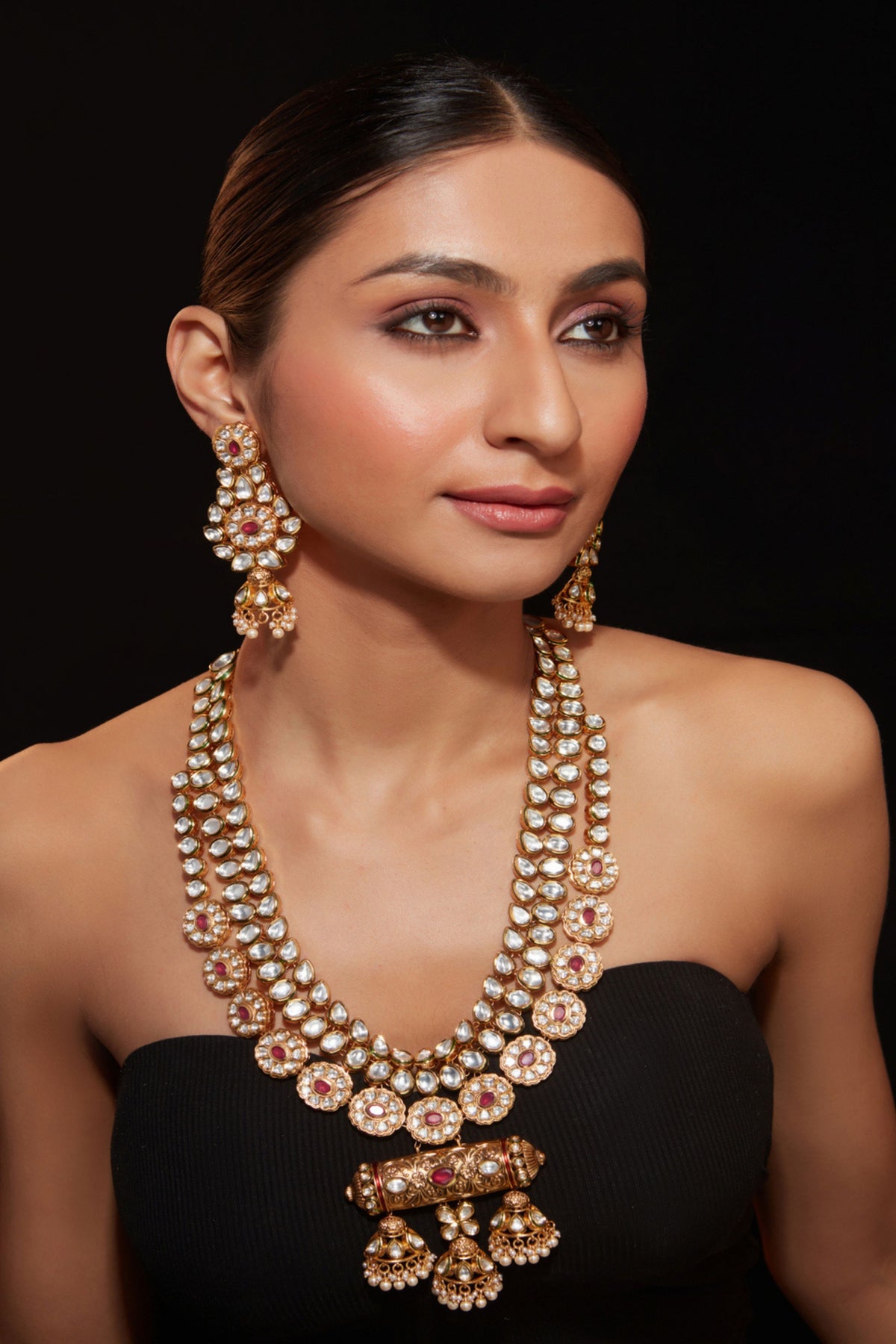 Red Stone Multi-layered Necklace Set
