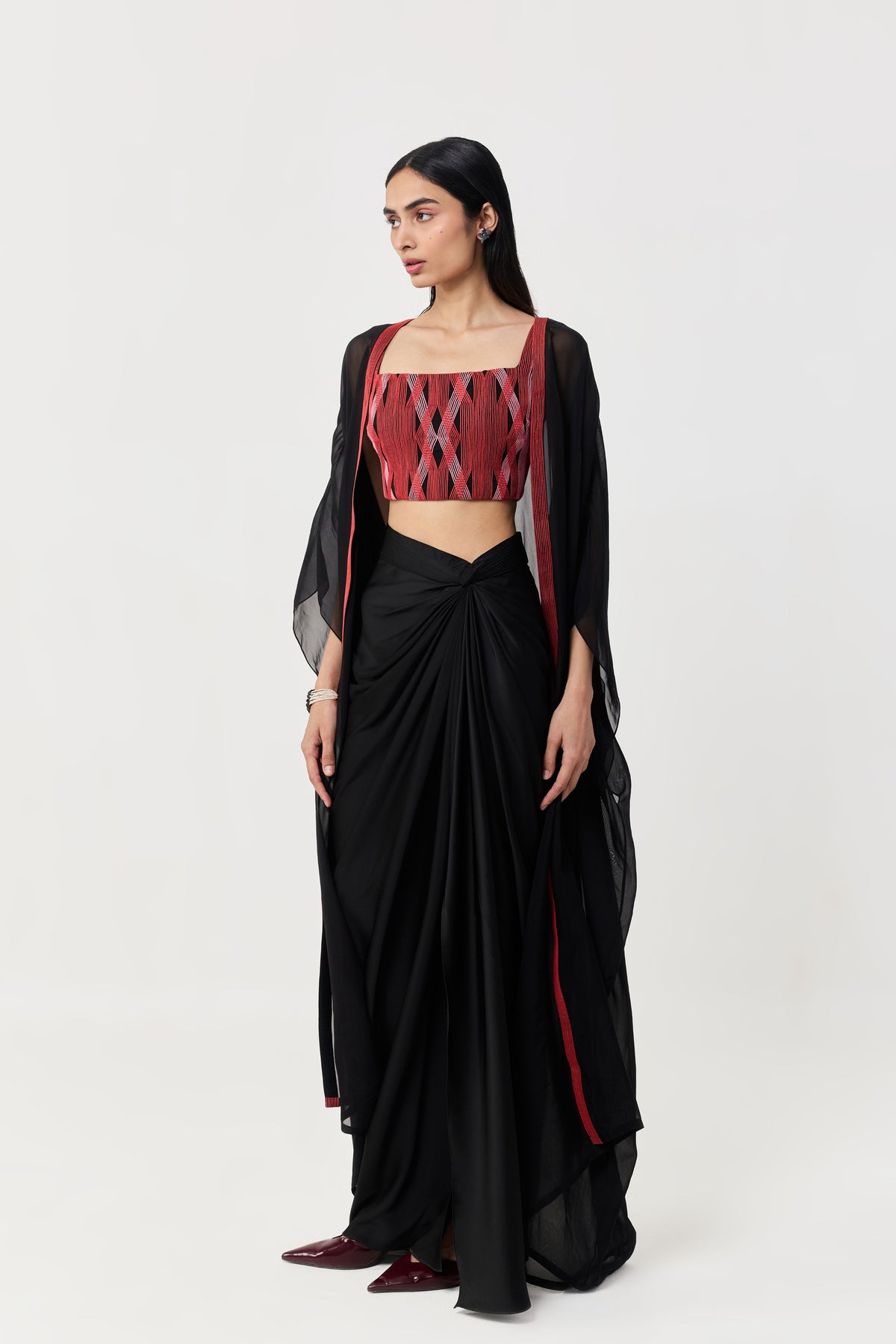 Entwined Corded Black Red Bustier Skirt Set