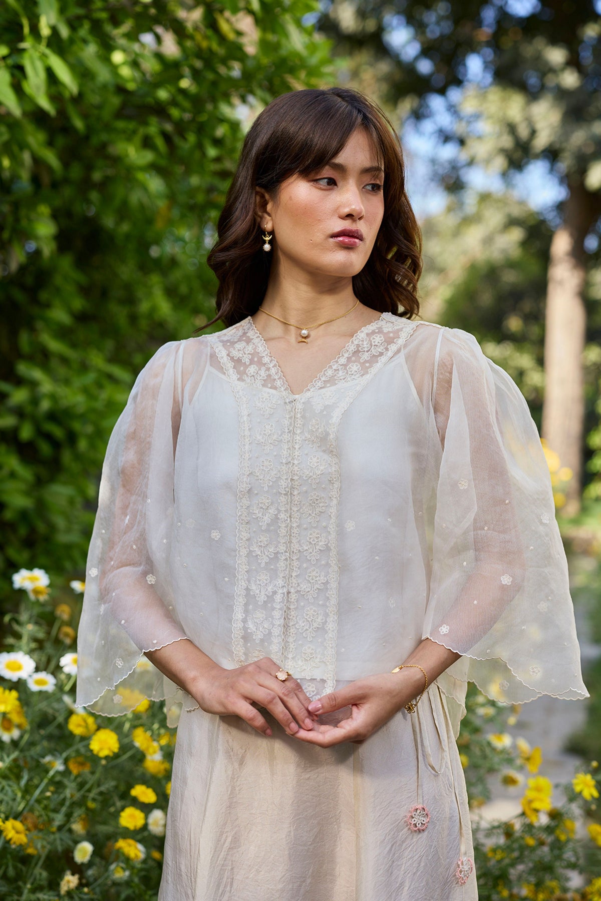 Wander Trail Ivory Embroidered Blouse