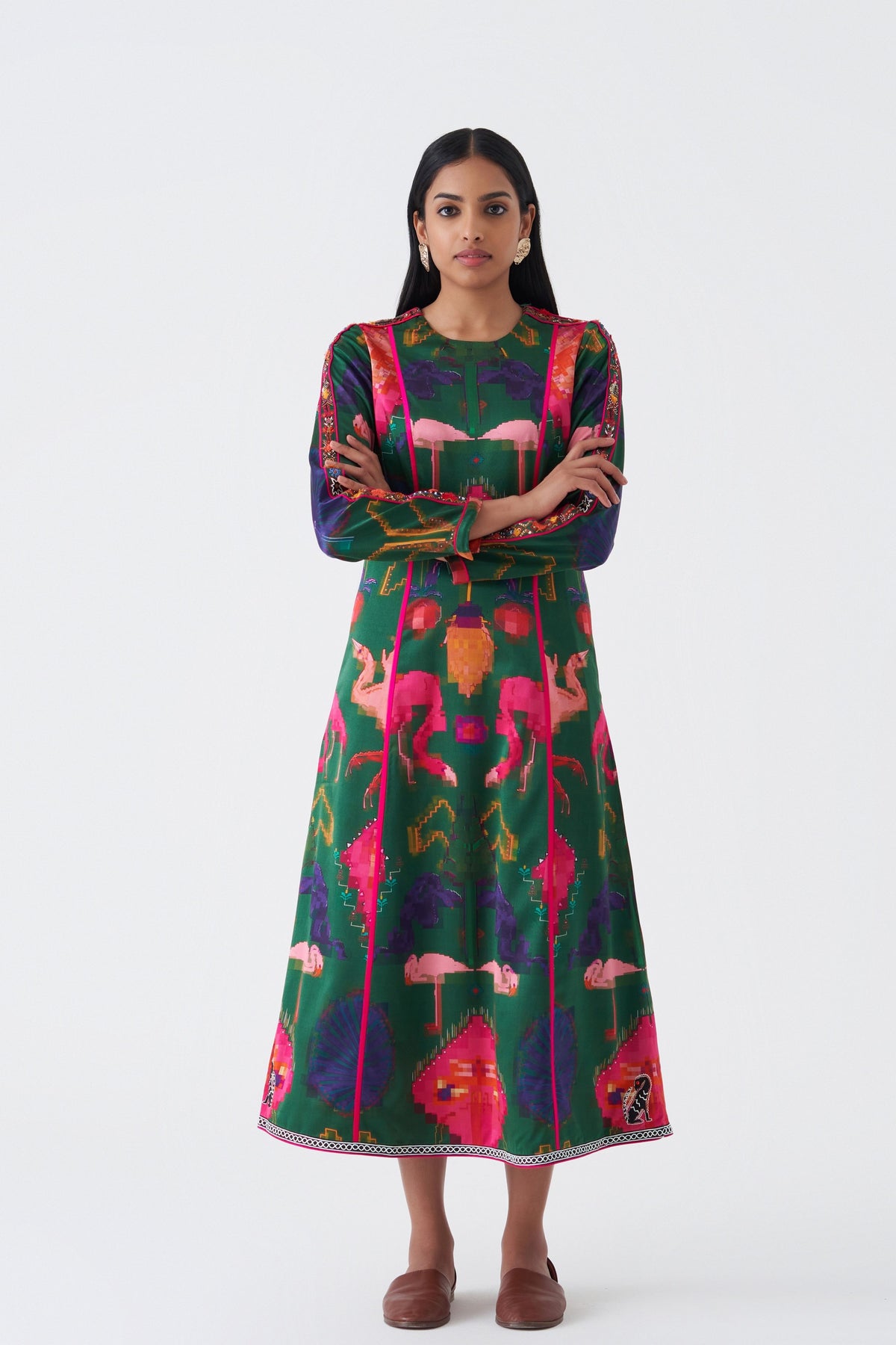 Print and Embroidered Oaxaca Verde Dress