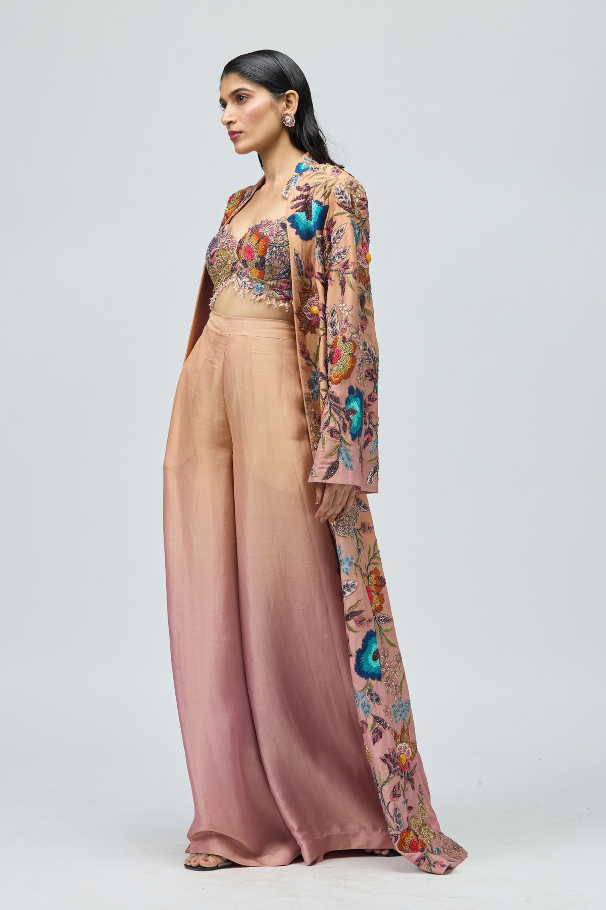 Multicolor Embroidered Jacket Set
