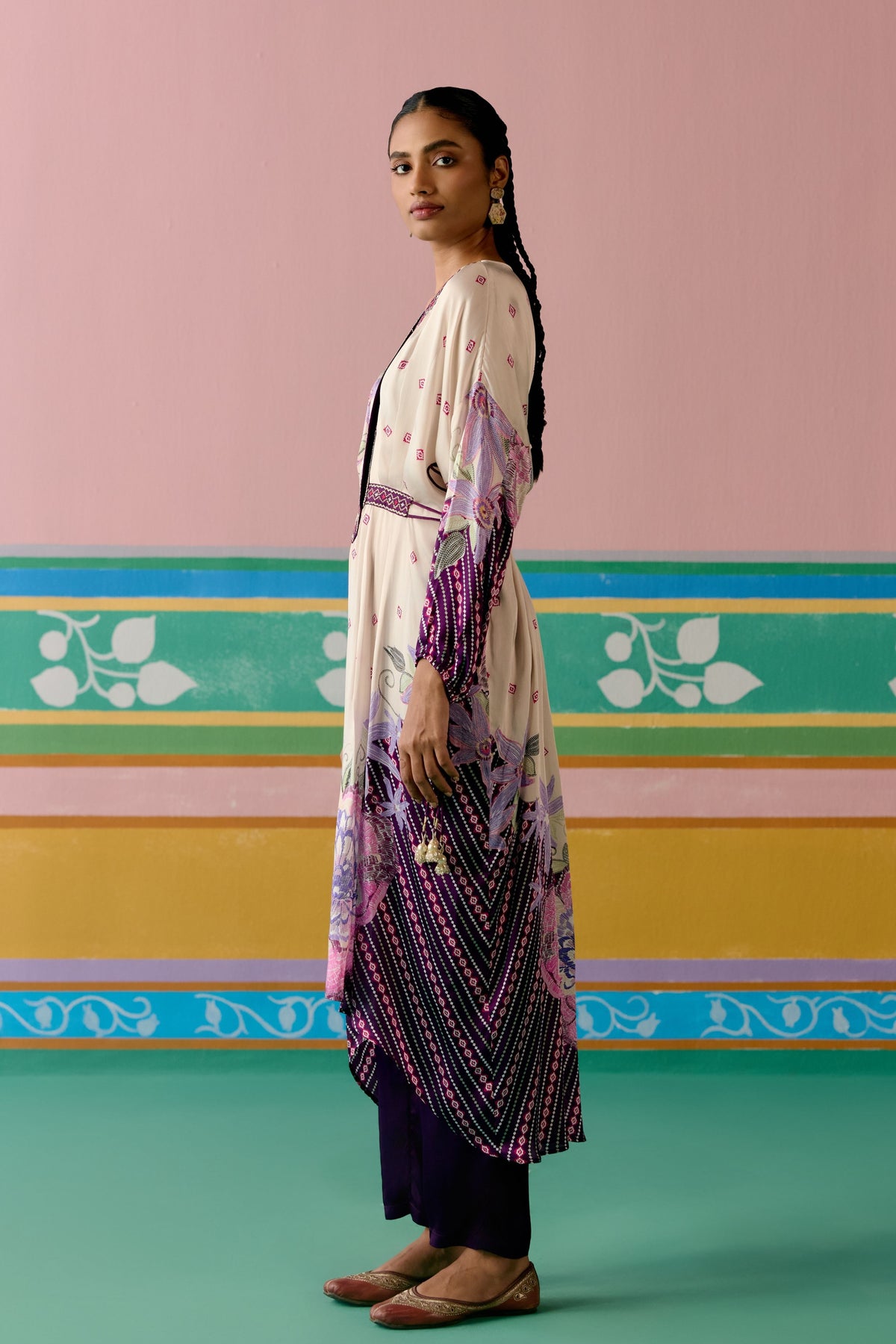 Purple Ikat Long Kaftan Set