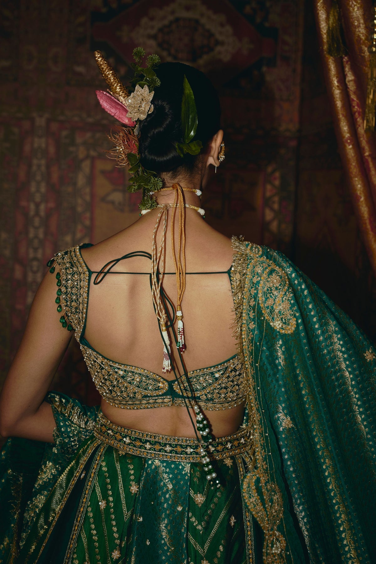 Green Silk Banarsi Lehenga Set