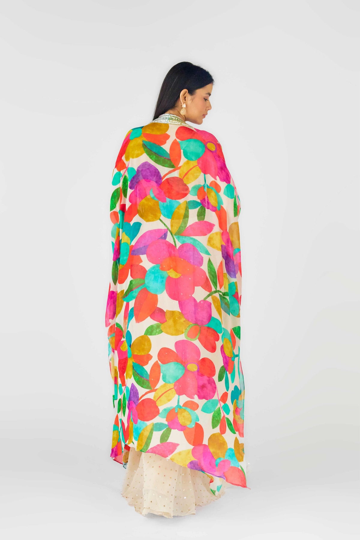 Multicolor Drapeskirt and Cape Set