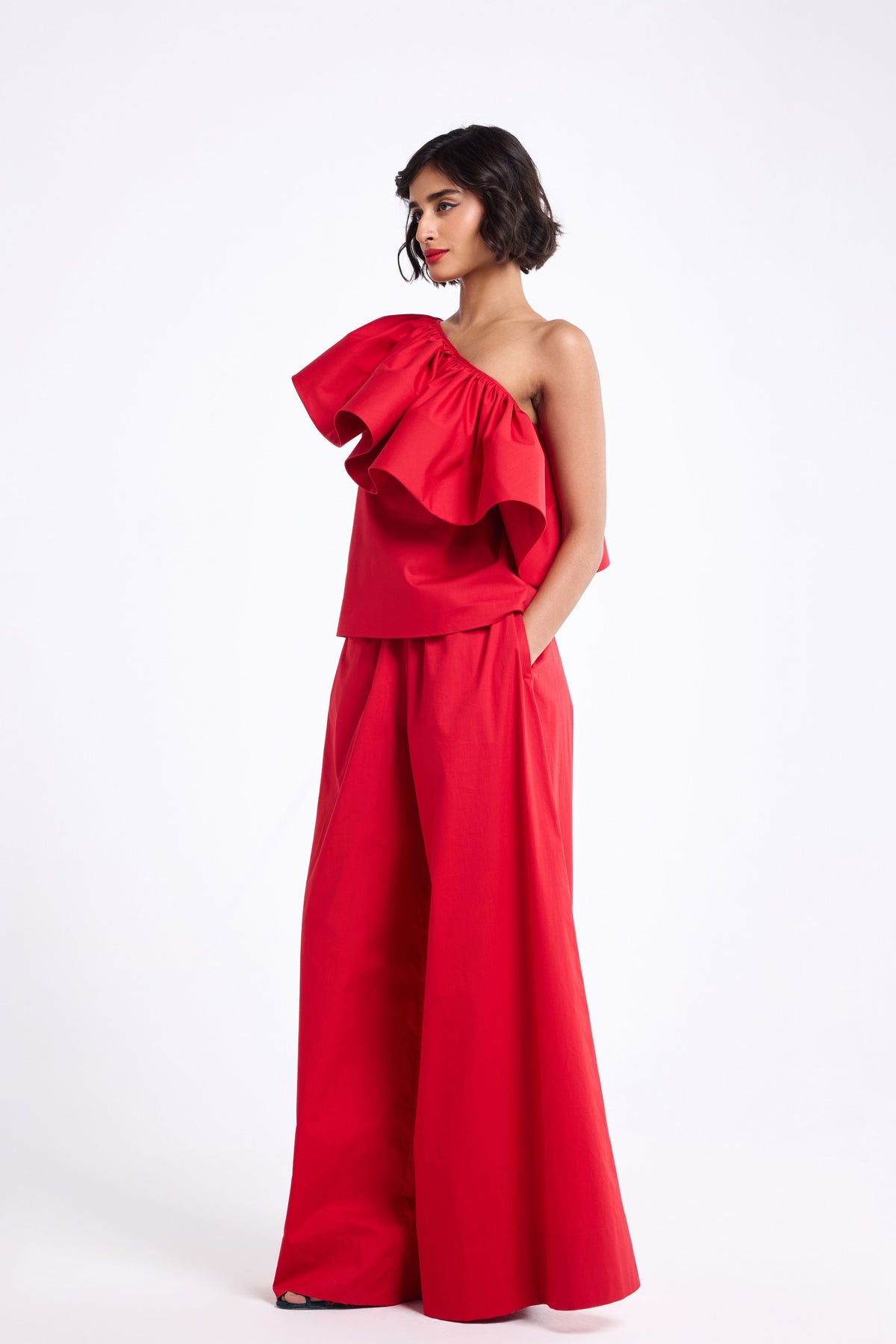 Red Ruffle Top With Pants
