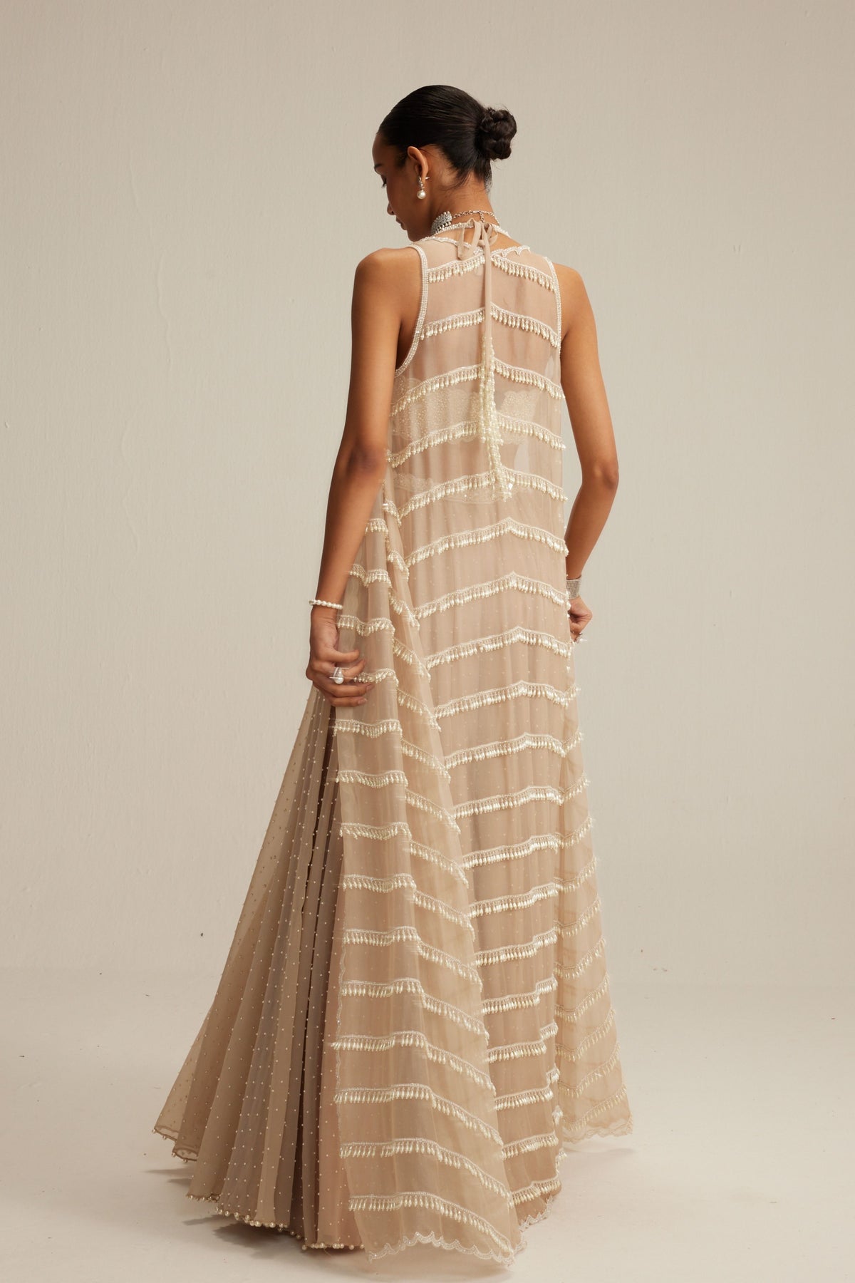 Light Beige Pearl Drop Jacket Set