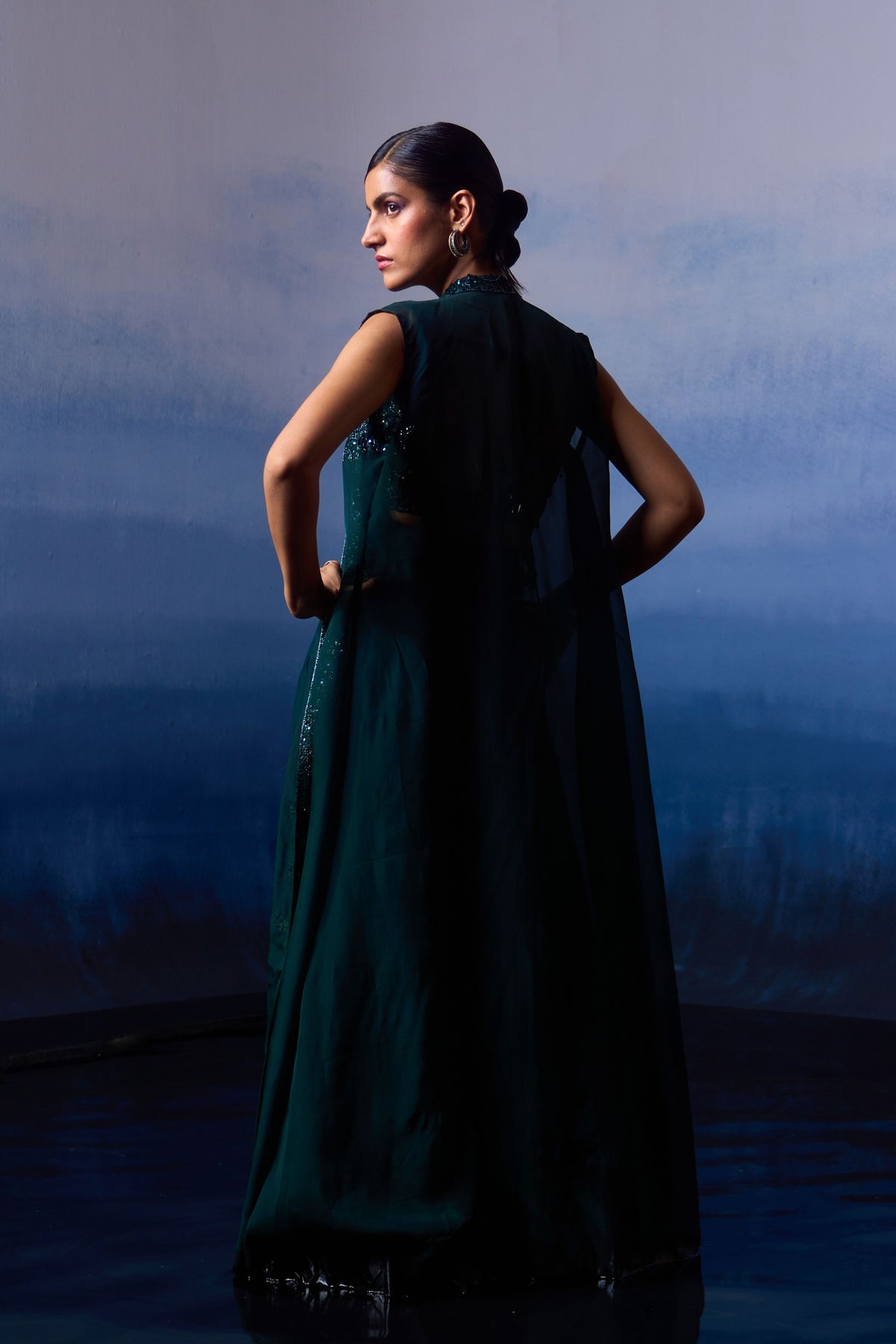 Forest Green Organza Jacket Set