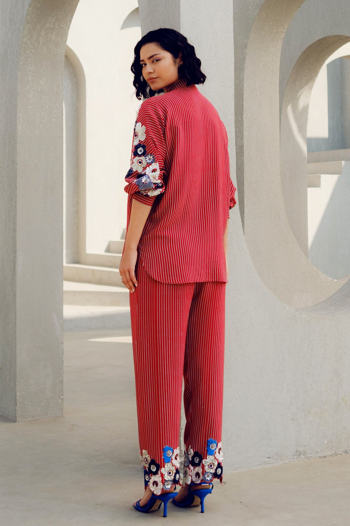 Red Plain Stripe Pants