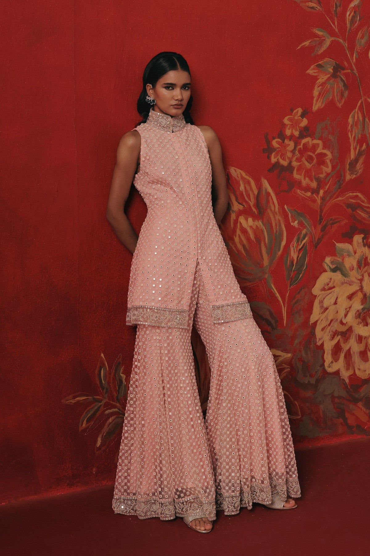 Band Collar Sharara Set