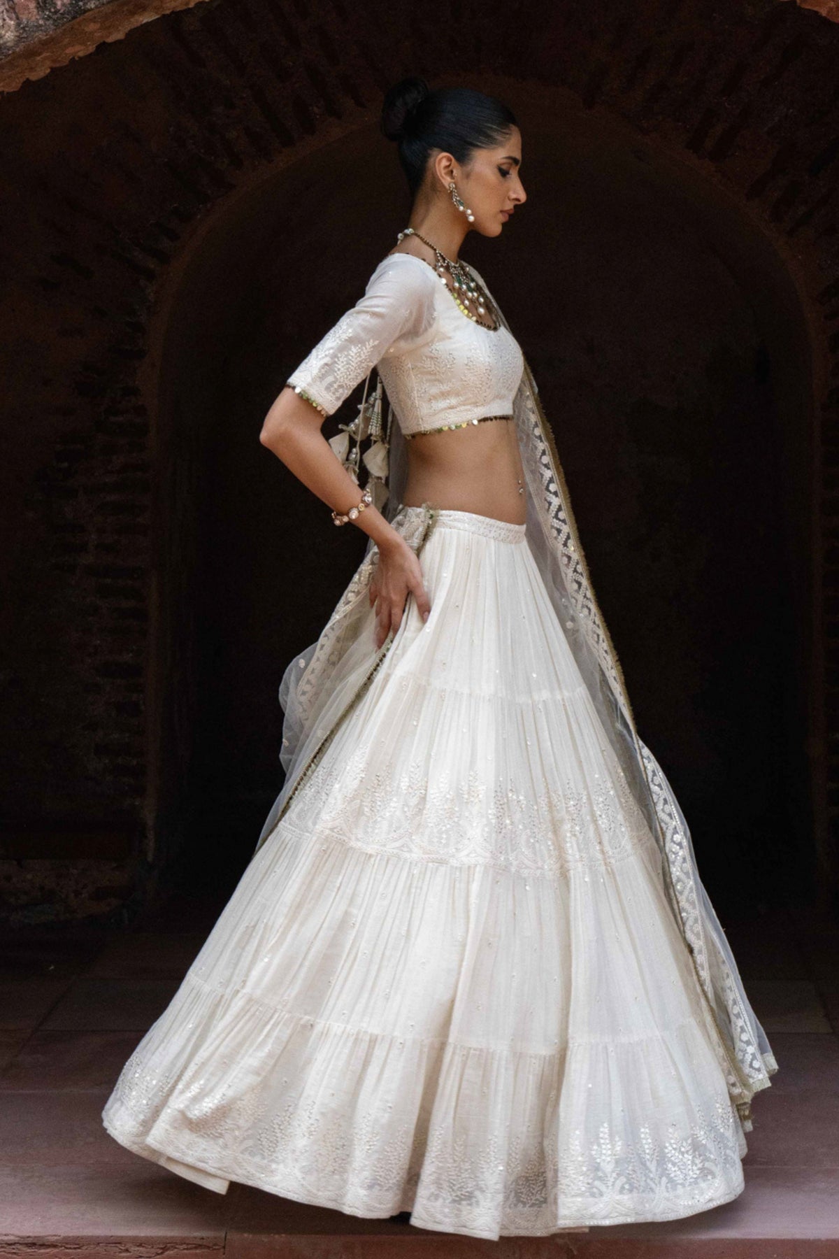 Gold Off White Lehenga Set