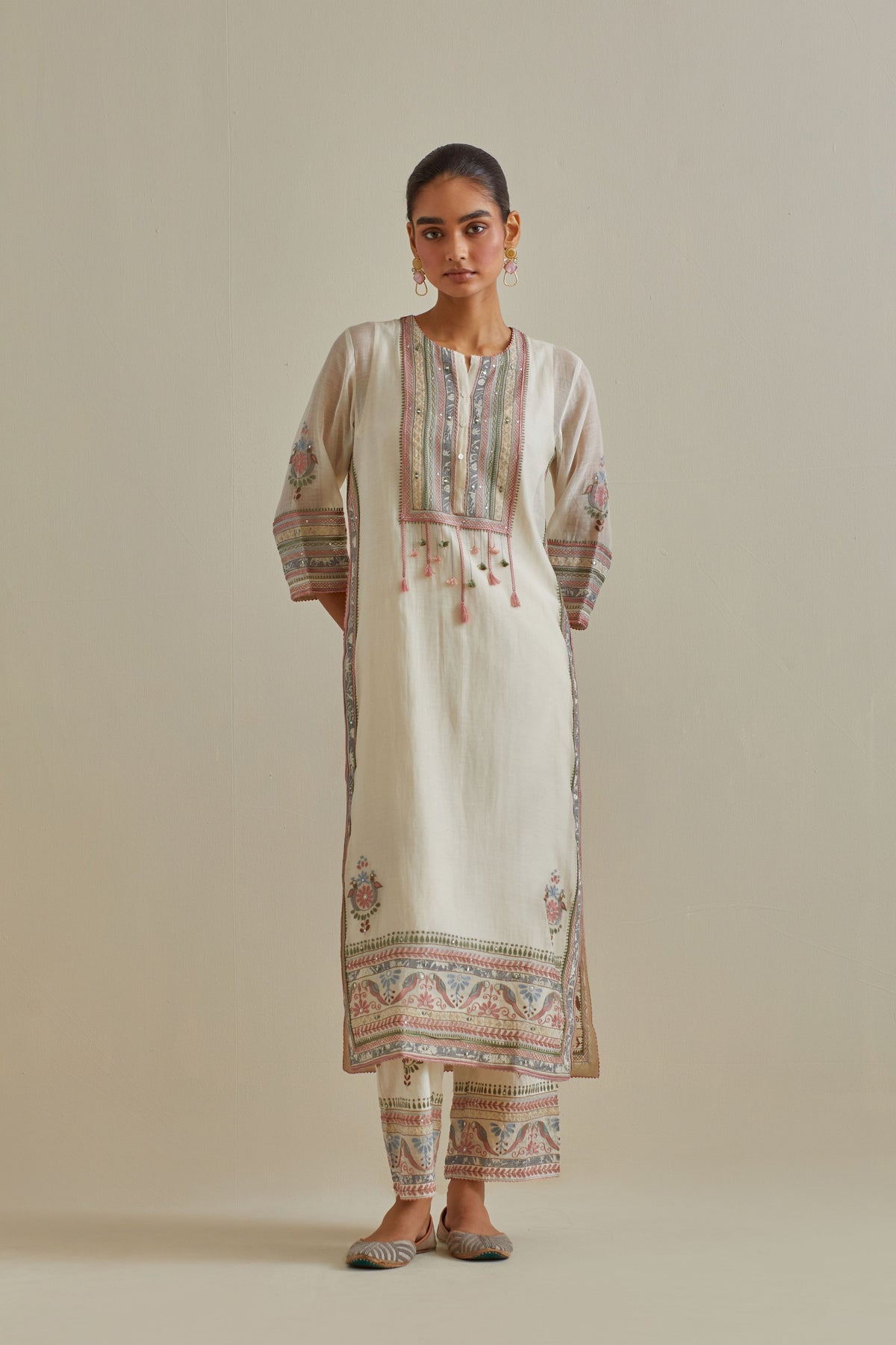 Pink and White Patchwork Kurta Set