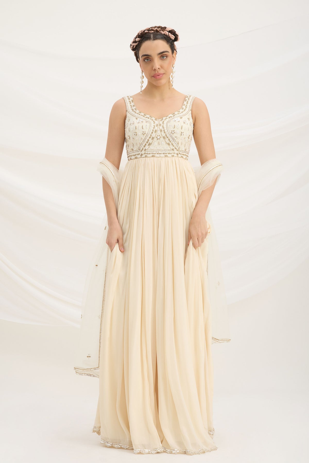 Beige Embroidered Dress