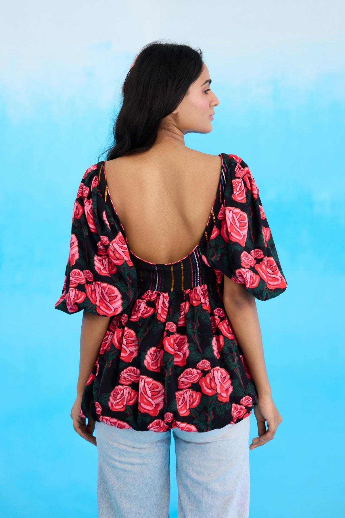 Black Rose Peplum Top