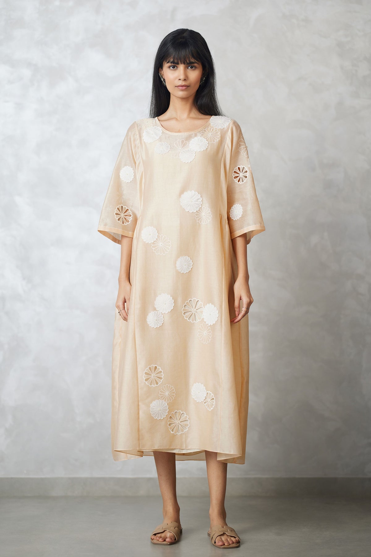 Side Gathered Beige Dress