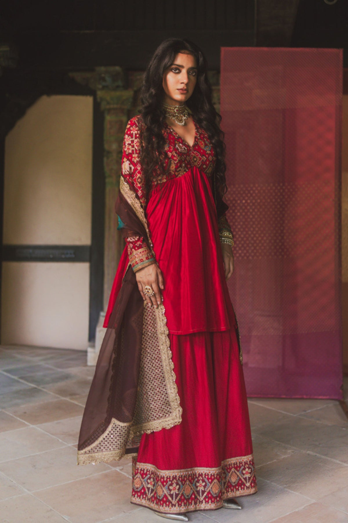 Ami Red Sharara Set