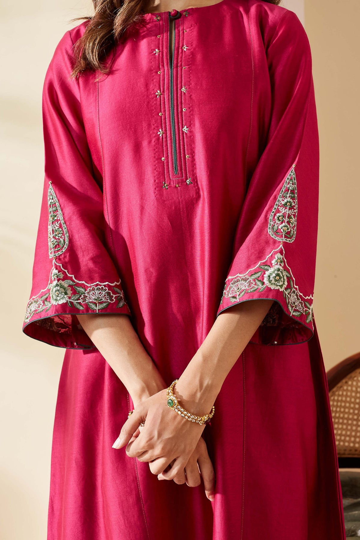Magenta Floral Chanderi Kurta Set