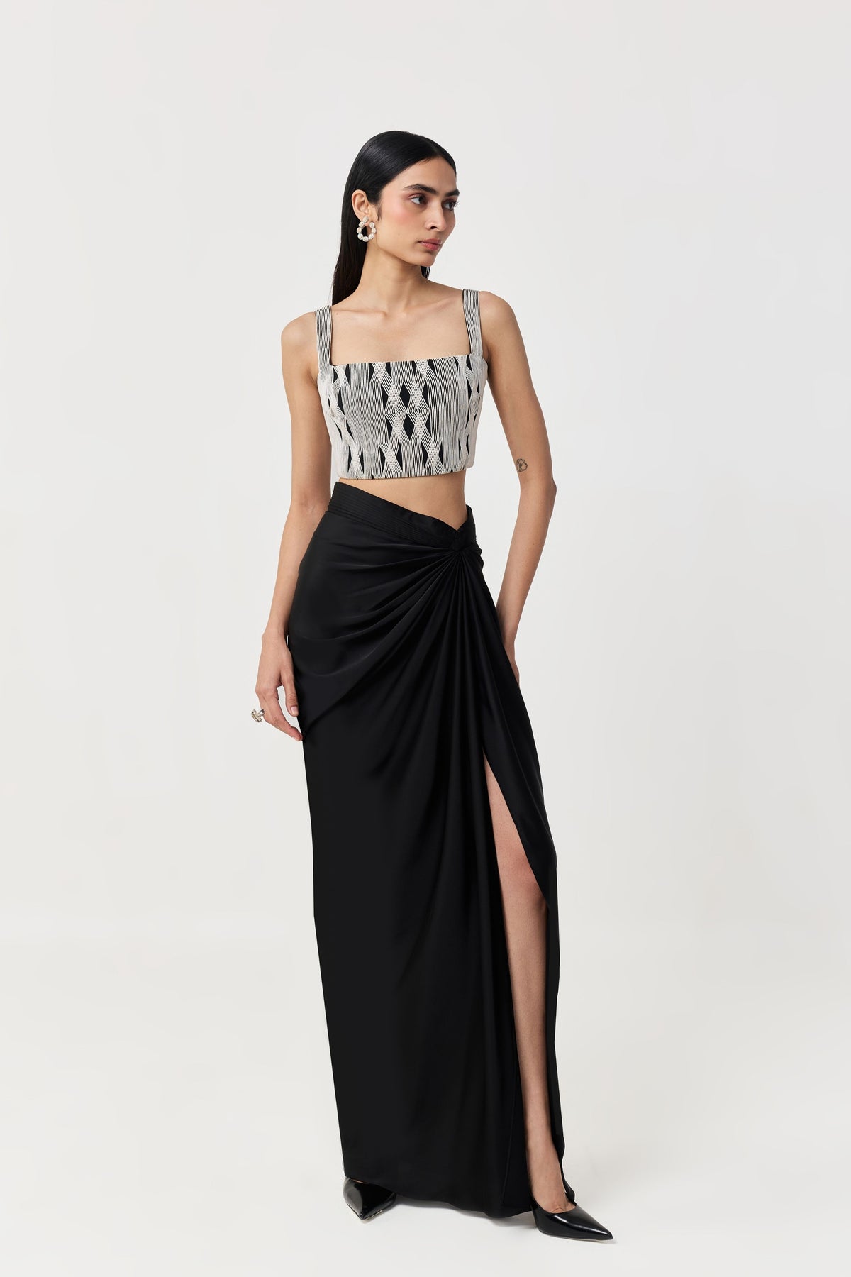 Entwined Corded Black And White Bustier Cape Set