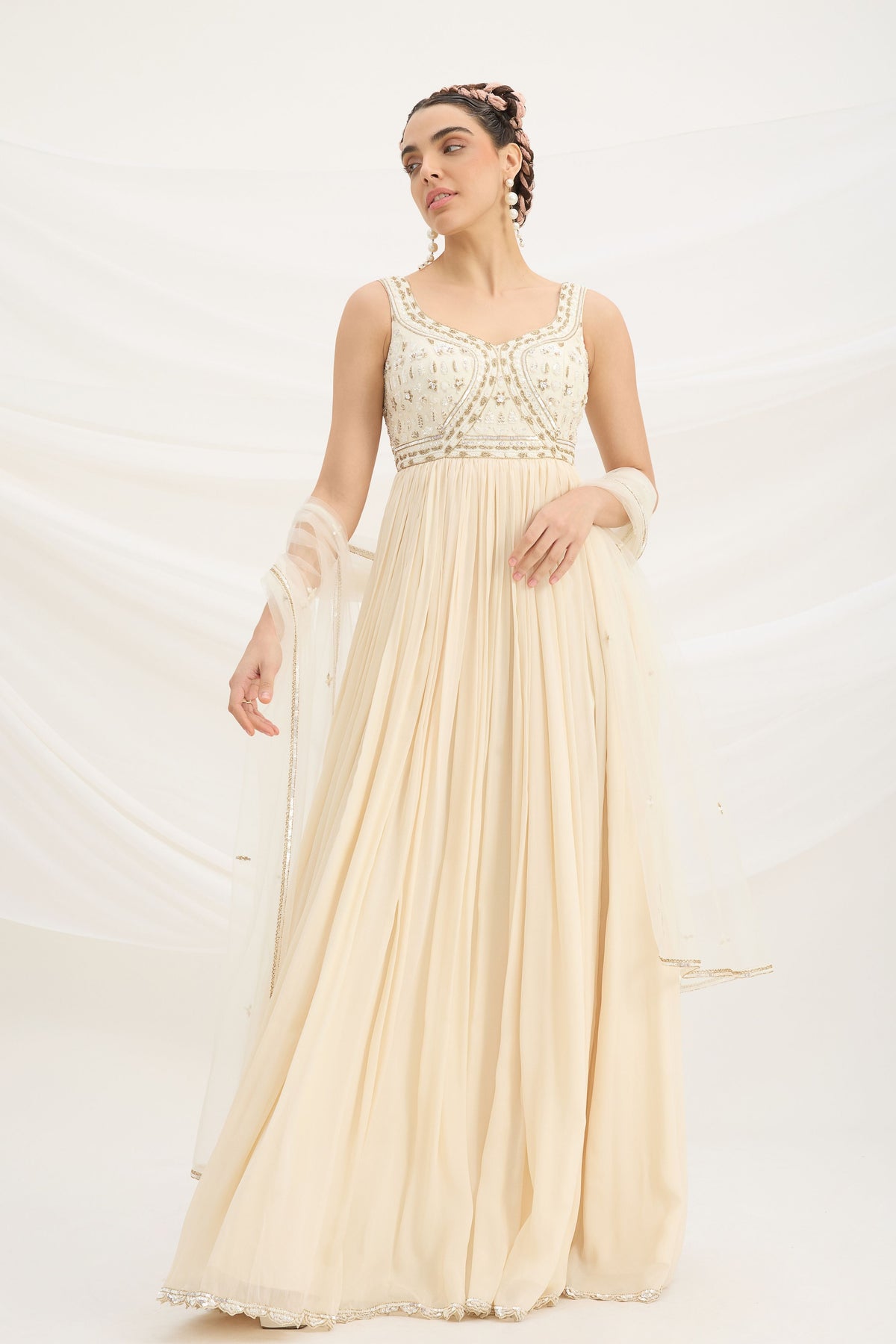 Beige Embroidered Dress