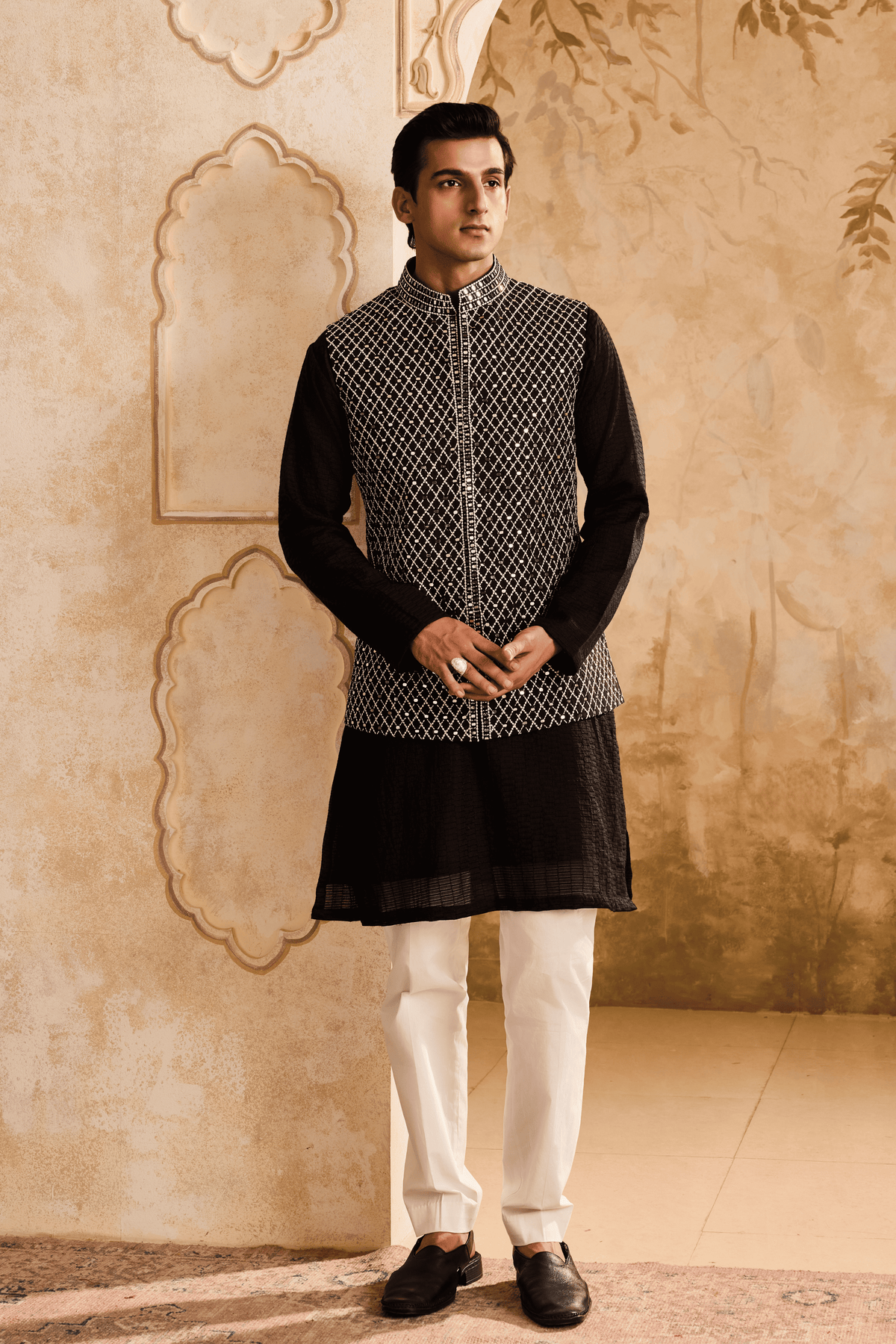 Embroidered Nehru Jacket Kurta Set