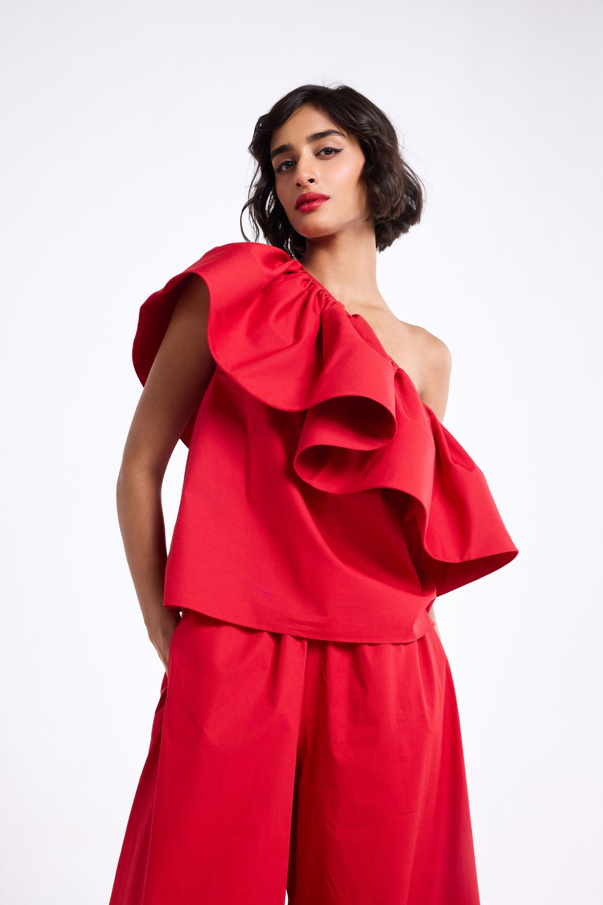 Red Ruffle Top With Pants