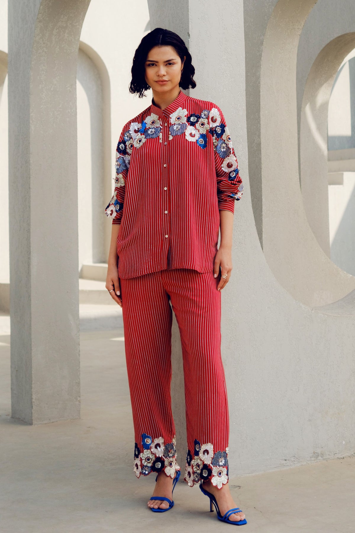Red Plain Stripe Pants