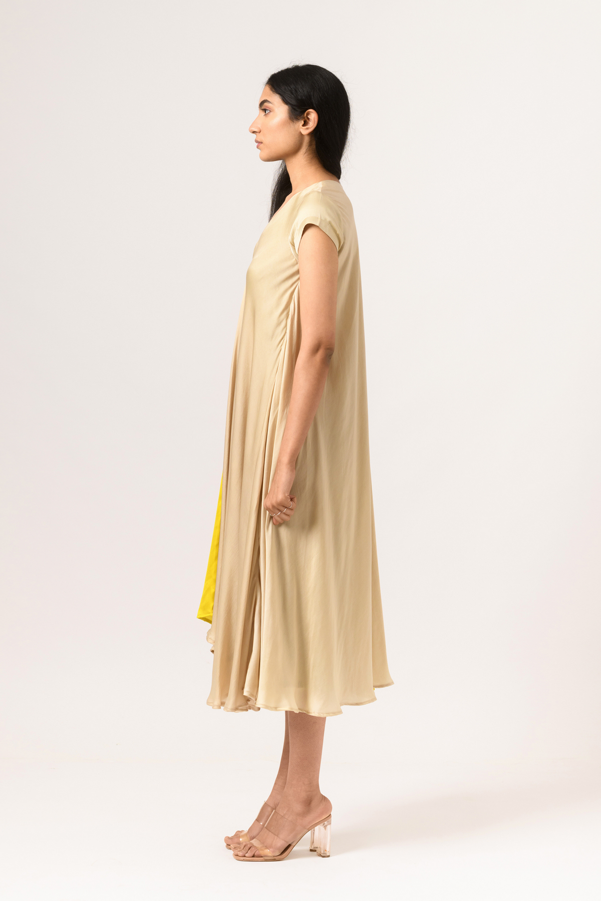 Yellow ecru cap dress