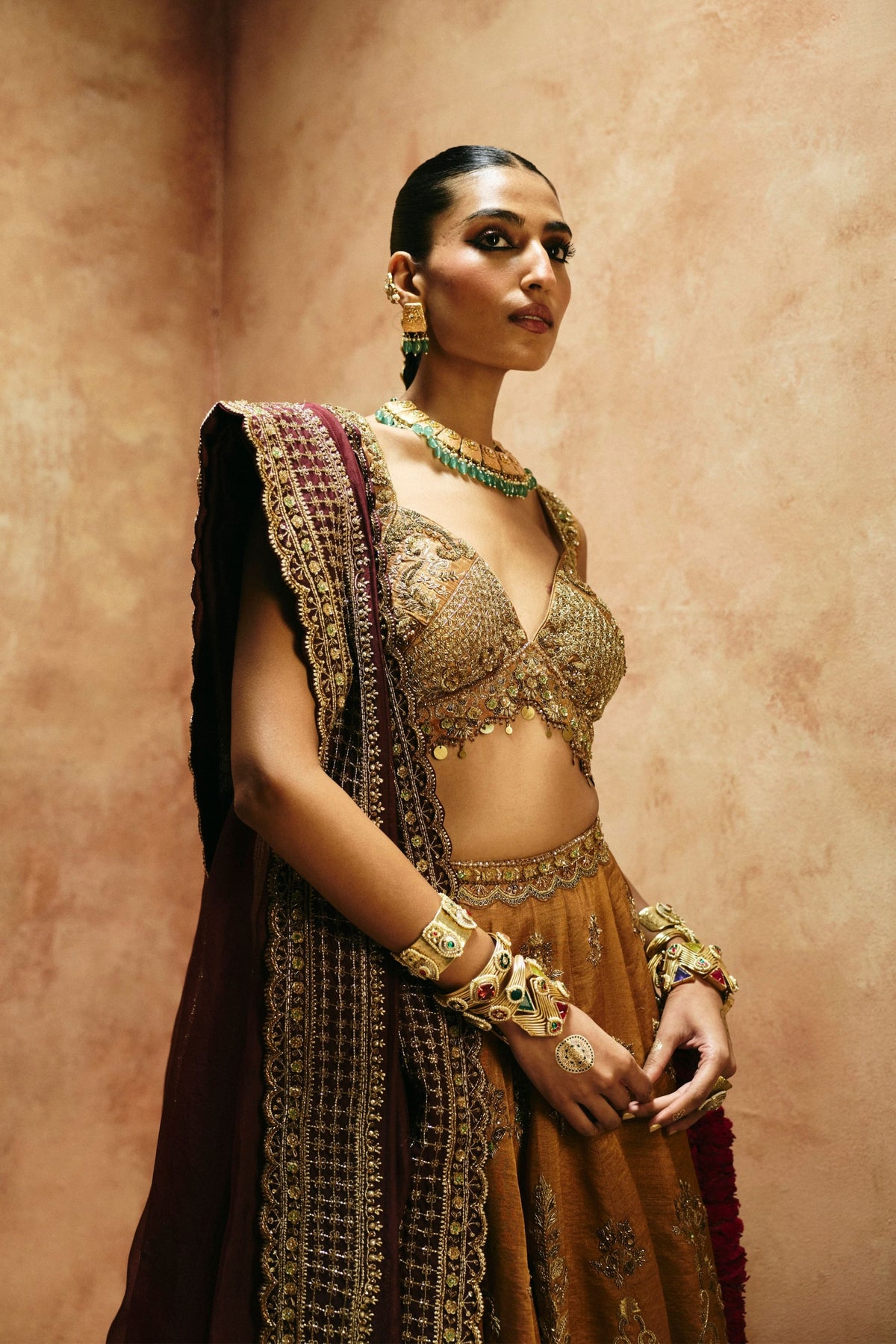 Copper Gold Sindh Tissue Lehenga Set