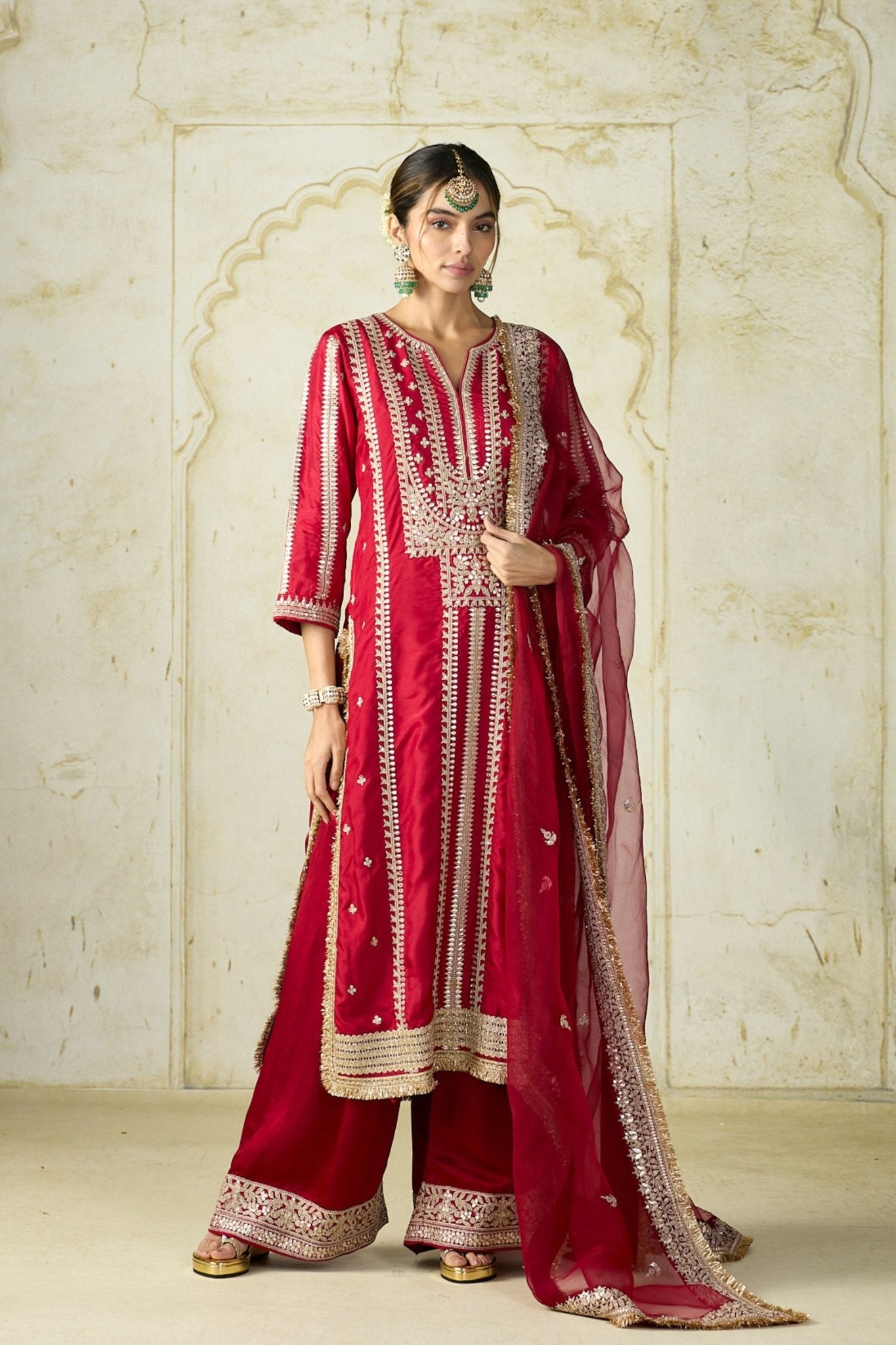Red Lakshmi Kurta Set - Gopi Vaid - Elahe