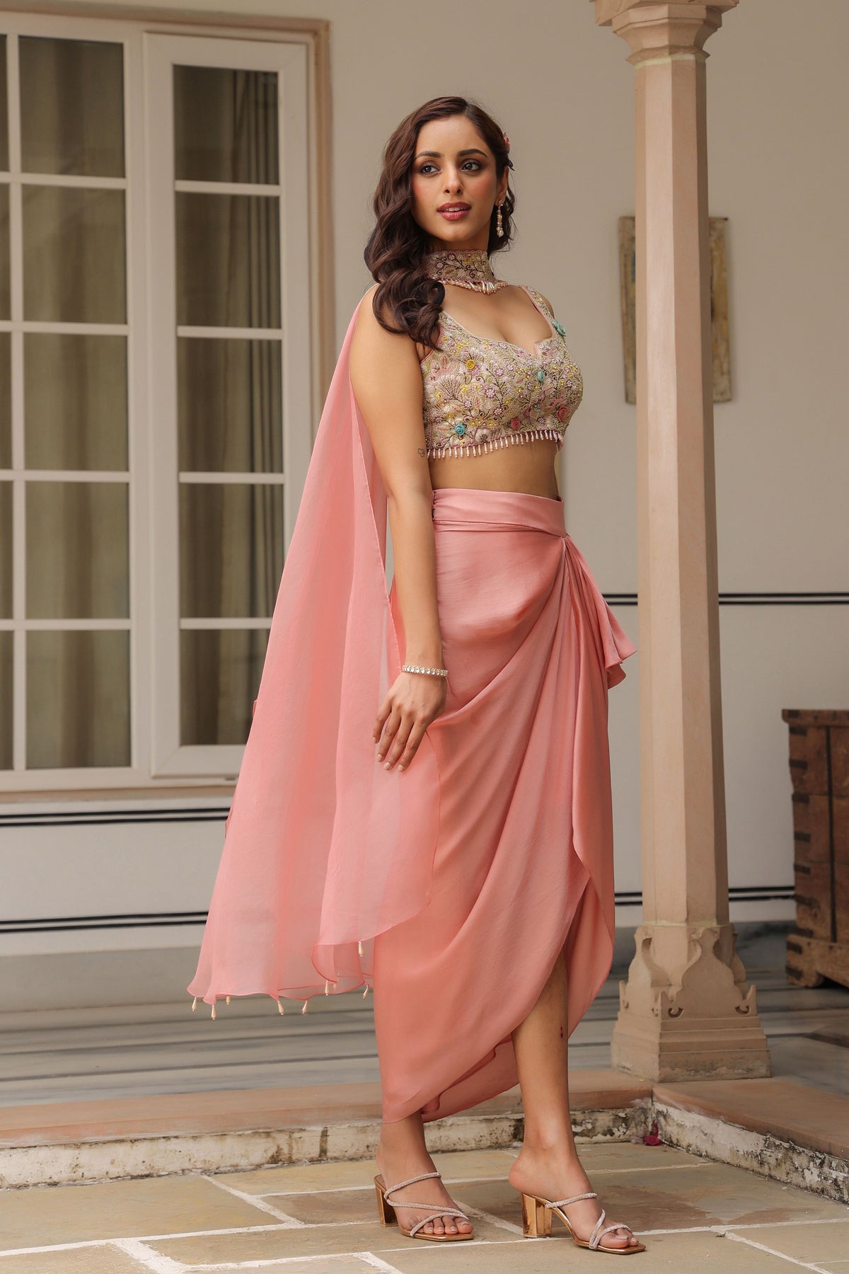 Gulzar Chocker Neck Drape Skirt Set