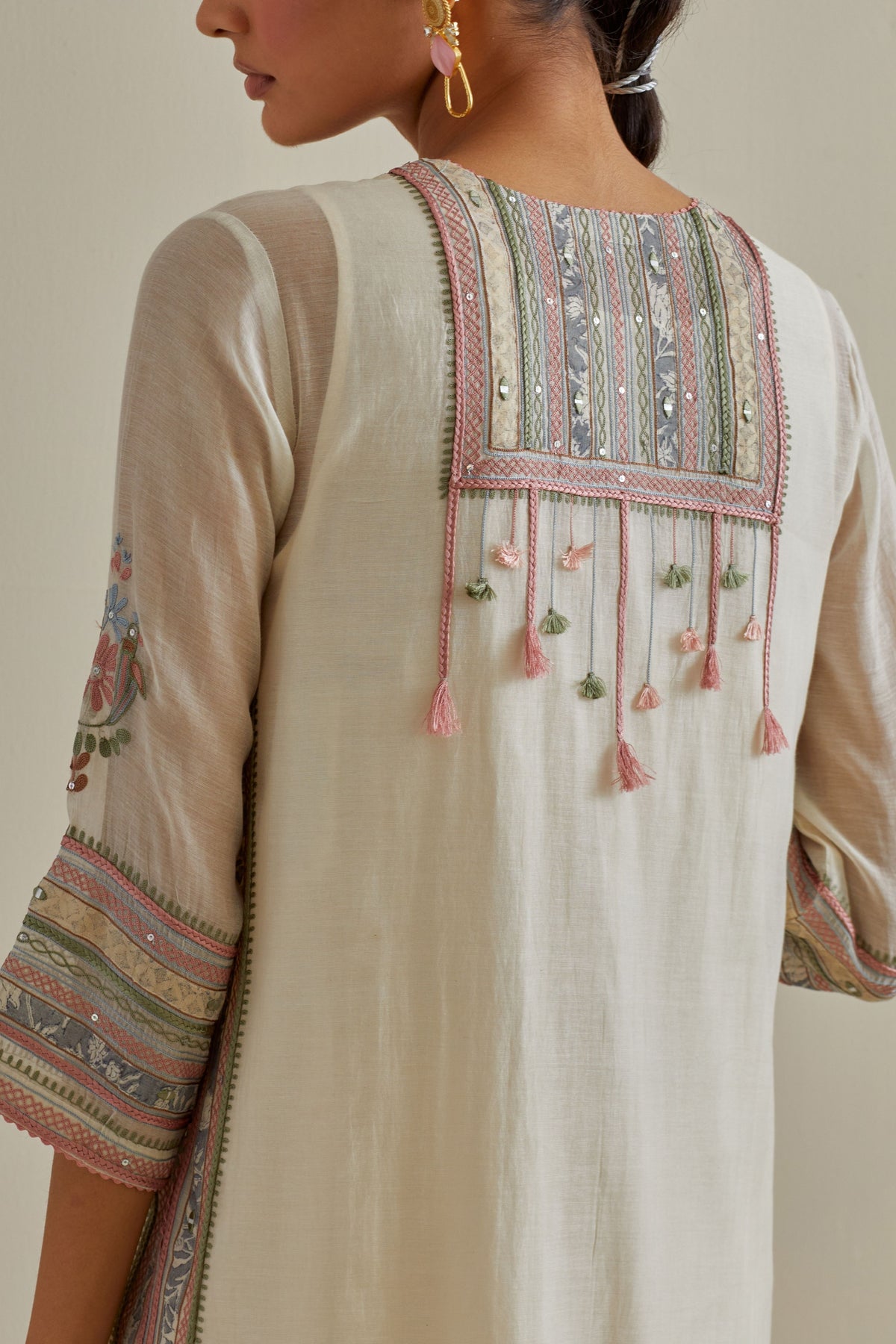 Pink and White Patchwork Kurta Set