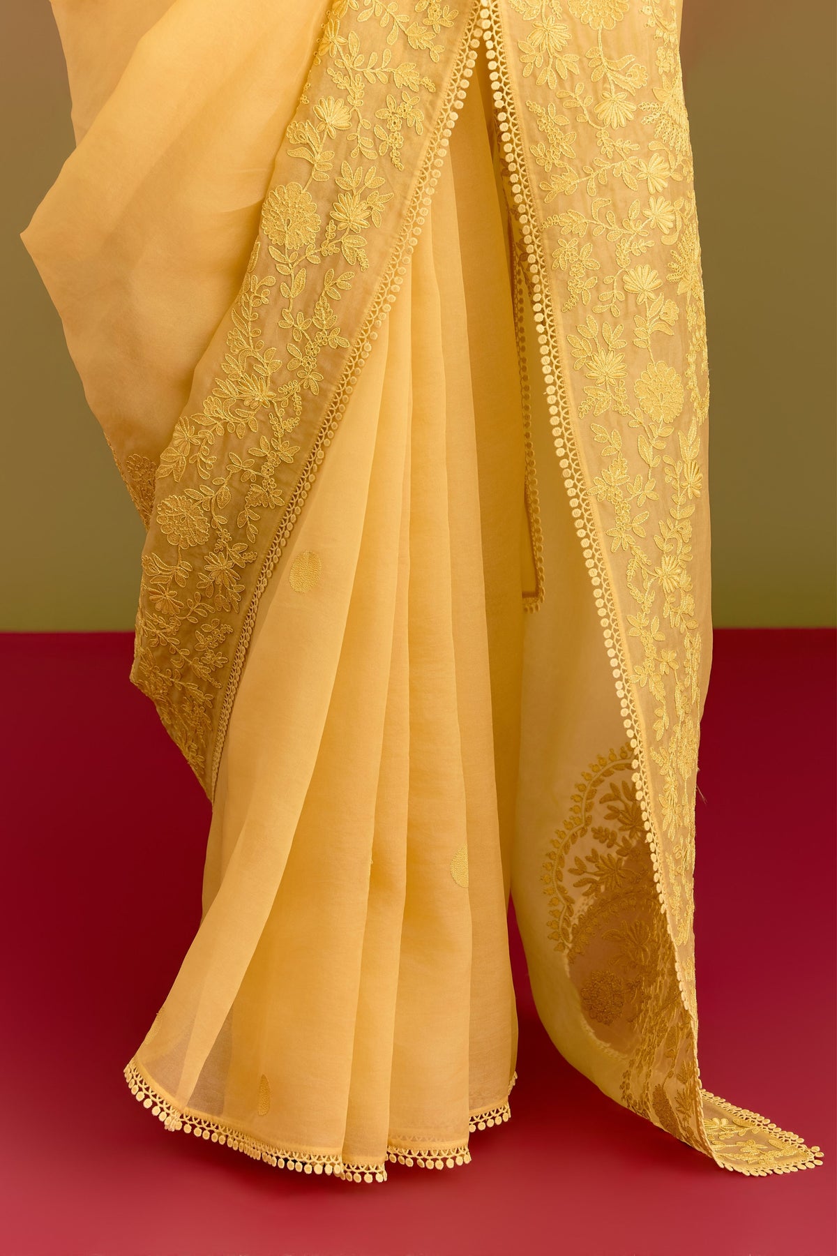 Yellow Embroidered Saree Set