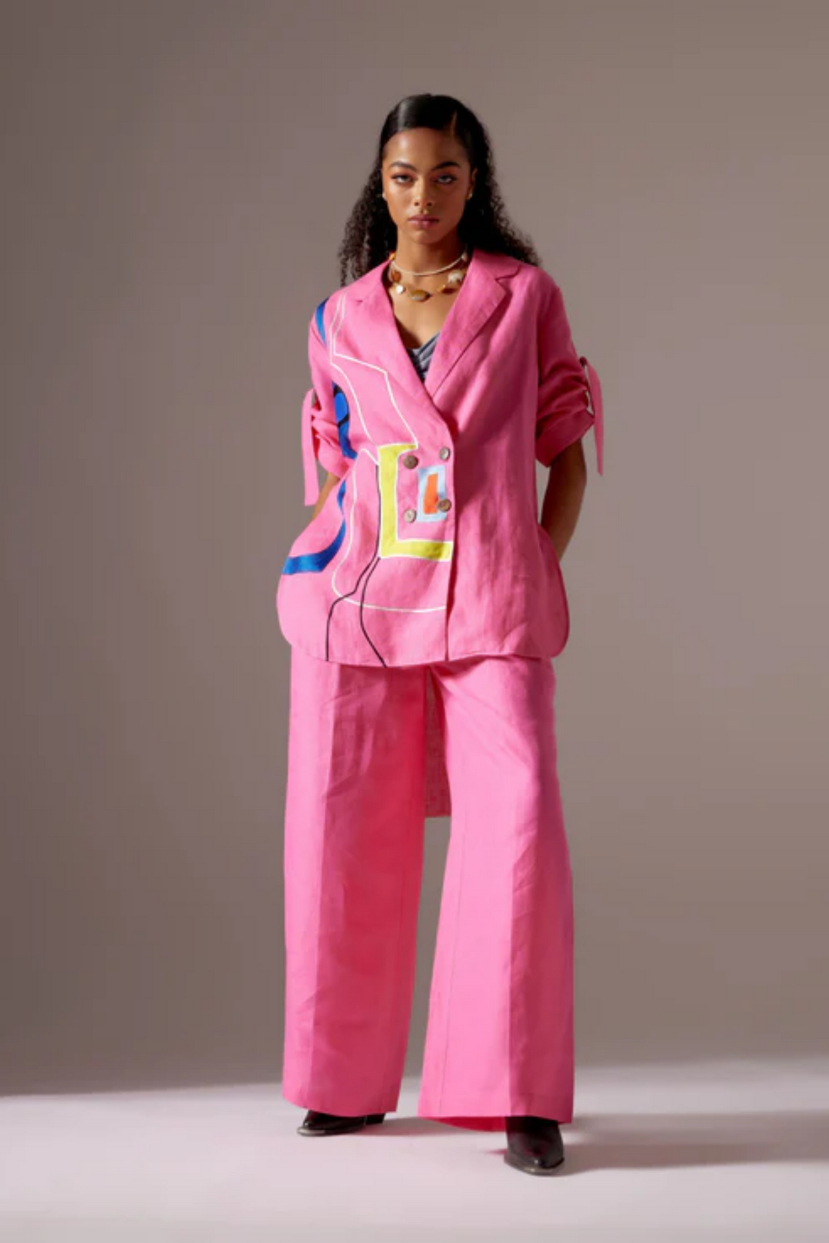 Pink Shirt Fit Jacket Set