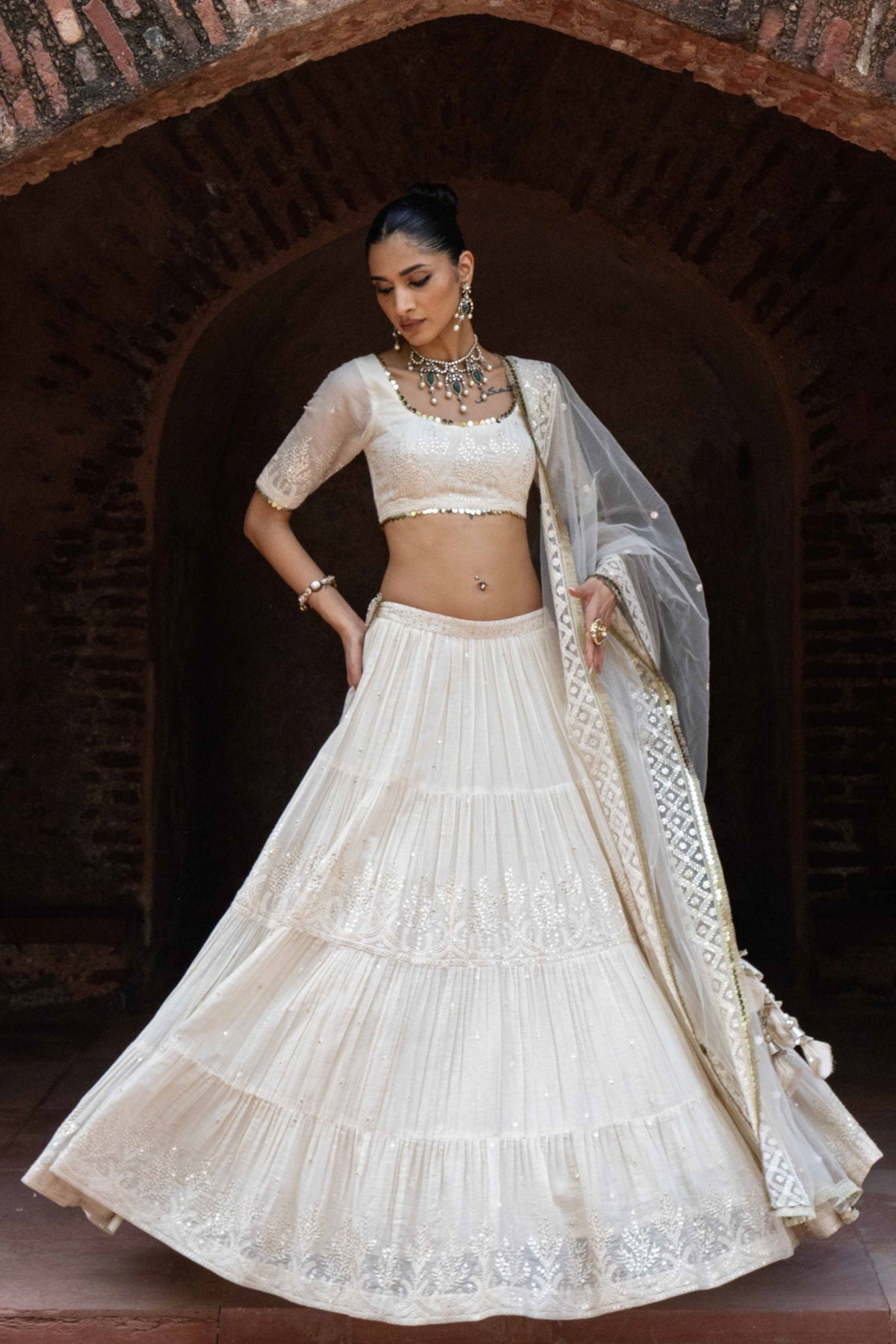 Gold Off White Lehenga Set